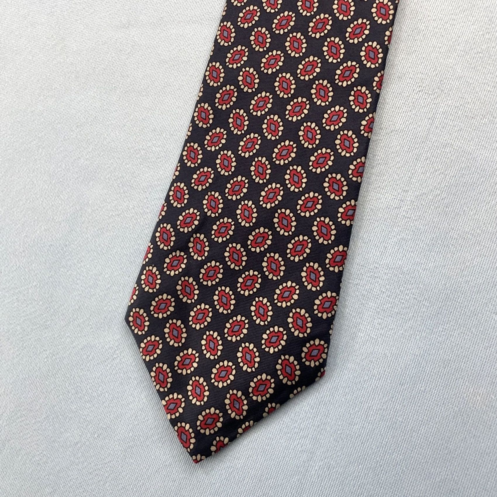 Vintage Robinson's Silk Tie Handmade Vtg Necktie Deco Geometry Micro Yellow Wide Classic 57"-60" Mens Vintage Tie Size ONE SIZE - 2 Thumbnail