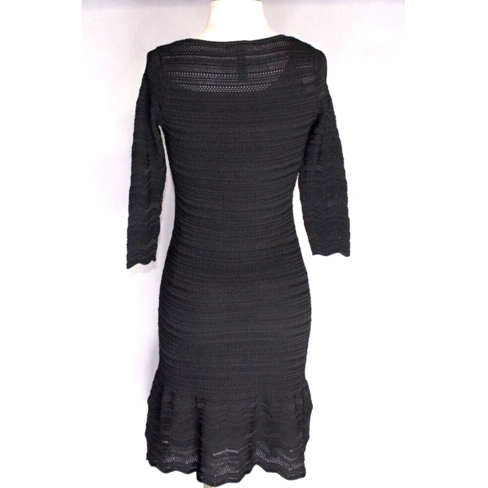 Ralph Lauren Lauren Ralph Lauren Black Bodycon Midi Dress Crochet 3/4 Sleeve Scoop Neck Sz MP Size M / US 6-8 / IT 42-44 - 2 Thumbnail