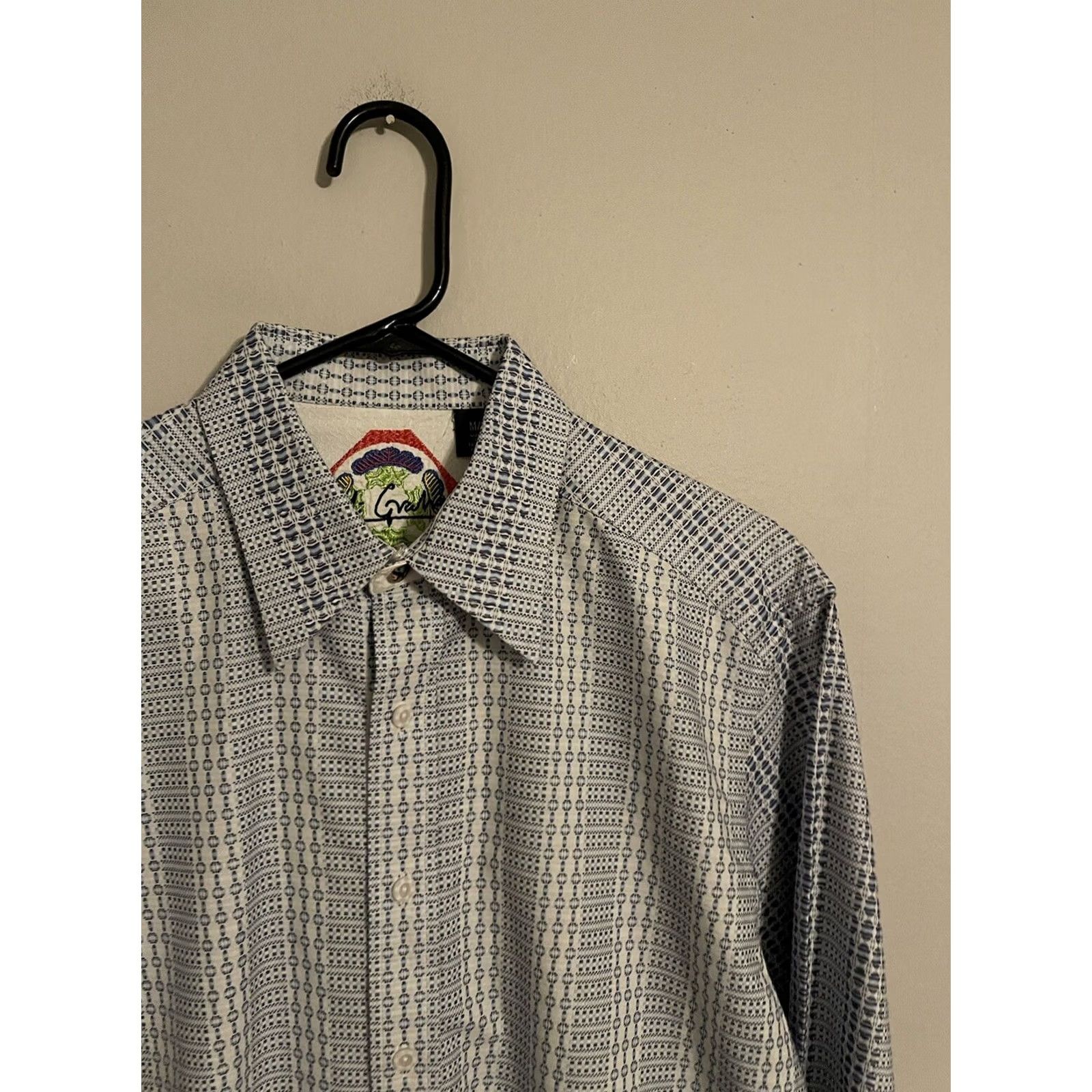 Robert Graham Robert Graham Blue Geometric L/S Button Up Dress Shirt - Men's M Size 40R - 4 Thumbnail