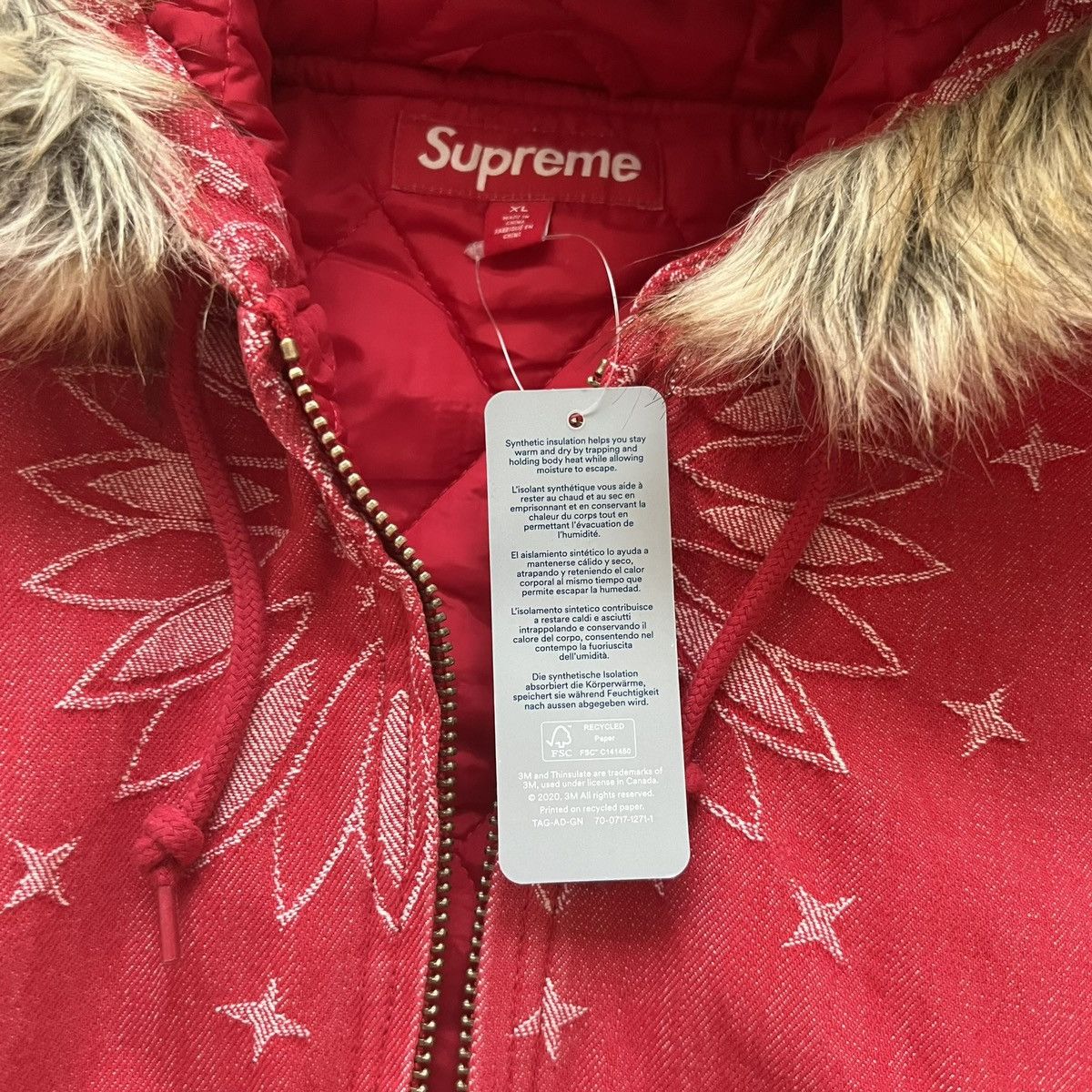 Supreme Supreme Bandana Jacquard Denim Hooded Work Jacket XL Red Size US XL / EU 56 / 4 - 6 Thumbnail