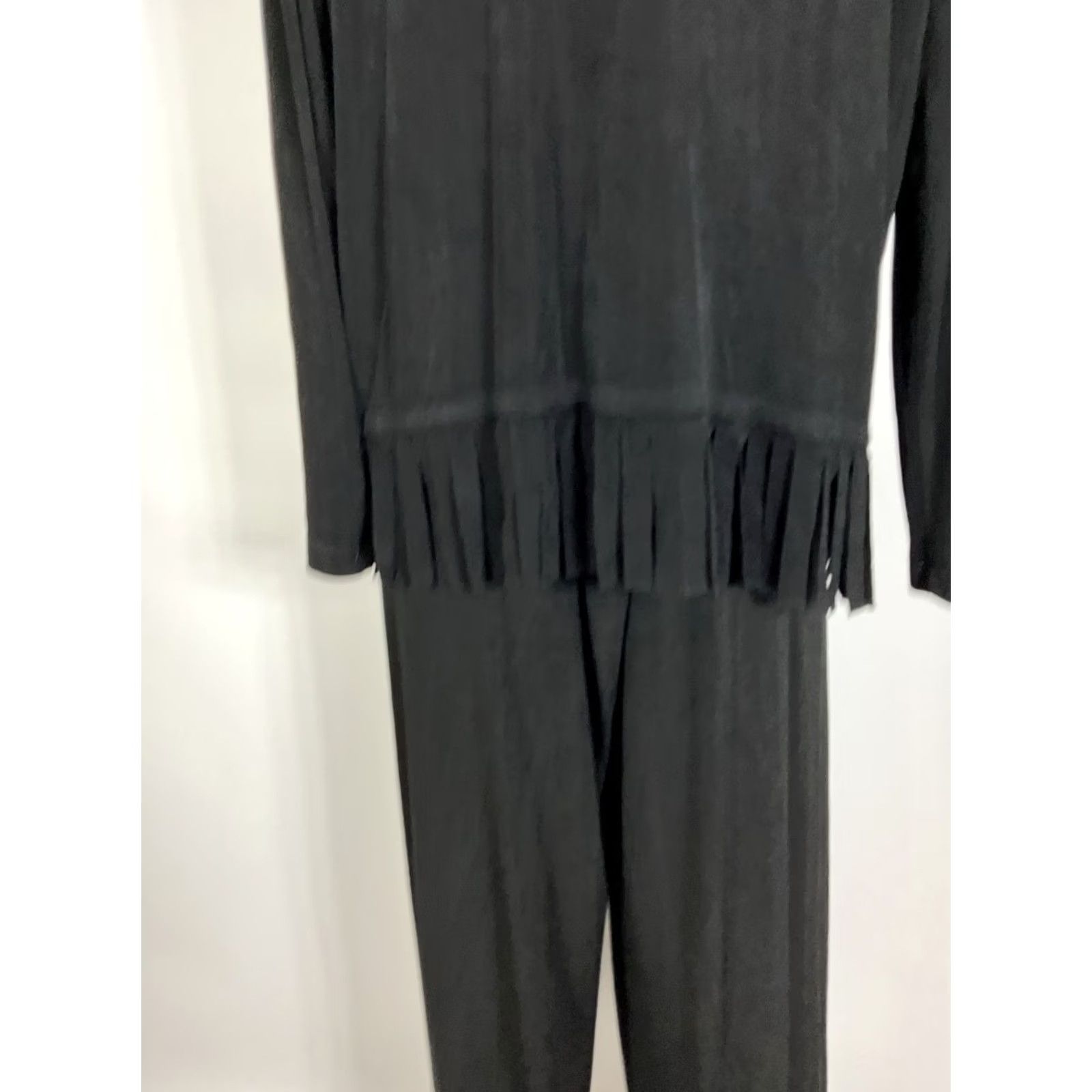 Vintage VINTAGE Chico's Travelers Set Slinky Cardigan Jacket Pants 2/L Fringe Open Front USA MADE Women Set/Outfit/2 Piece Black Knit Size L / US 10 / IT 46 - 7 Thumbnail