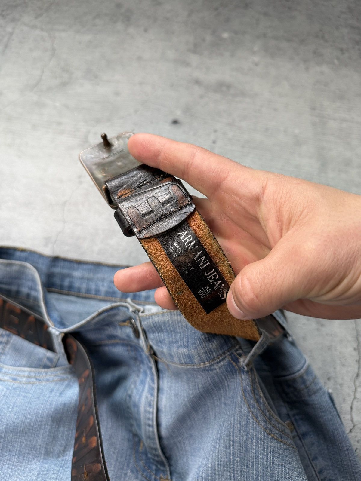 Armani Armani Jeans Retro Brown Leather Belt metal details Logo Y2K Size ONE SIZE - 5 Thumbnail