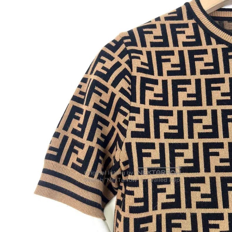Fendi Fendi Brown Double F Letter Full-Print Round Neck Short-Sl Size XS / US 0-2 / IT 36-38 - 5 Thumbnail