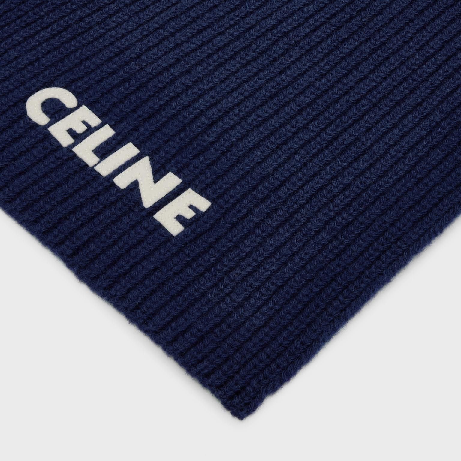 Celine o1bcso1str1024 Size: OS / Ribbed Wool Scarf in Navy Blue Size ONE SIZE - 2 Thumbnail