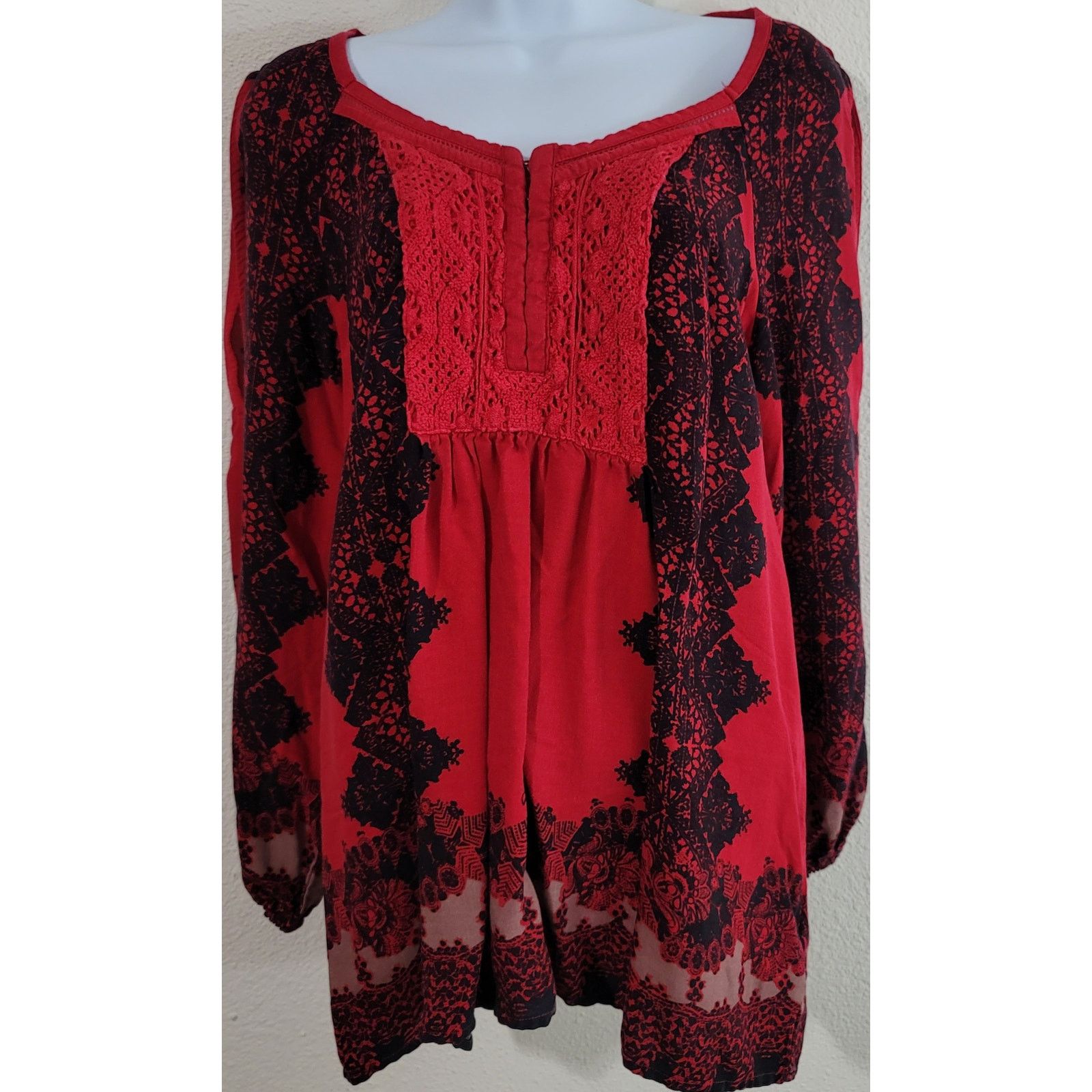 Other Vintage America Red Black Cold Shoulder Boho Peasant Top M Size M / US 6-8 / IT 42-44 - 1 Thumbnail