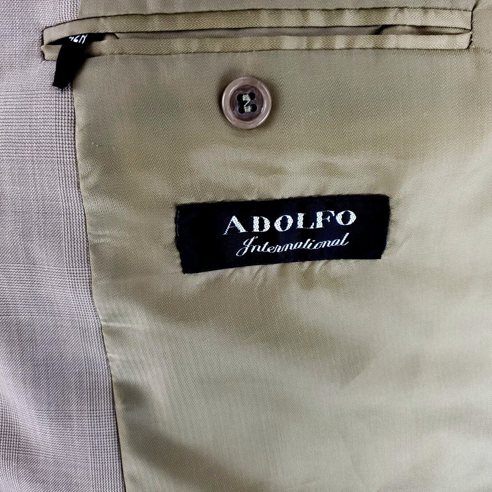 Designer Adolfo International Super 120s Wool 2 Button Blazer 42R Tan Size 42R - 7 Thumbnail