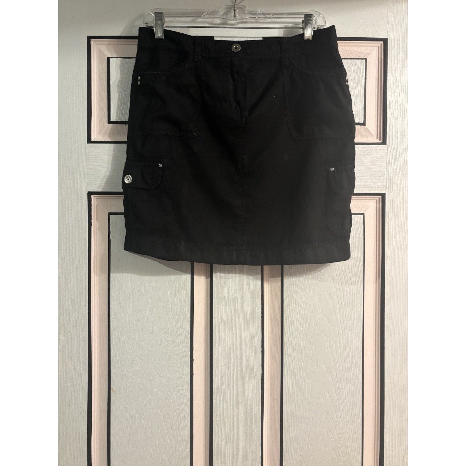 White House Black Market Y2K Black Cargo Mini Skirt Silver Hardware Pockets Goth Sz M Size 29" - 14 Thumbnail