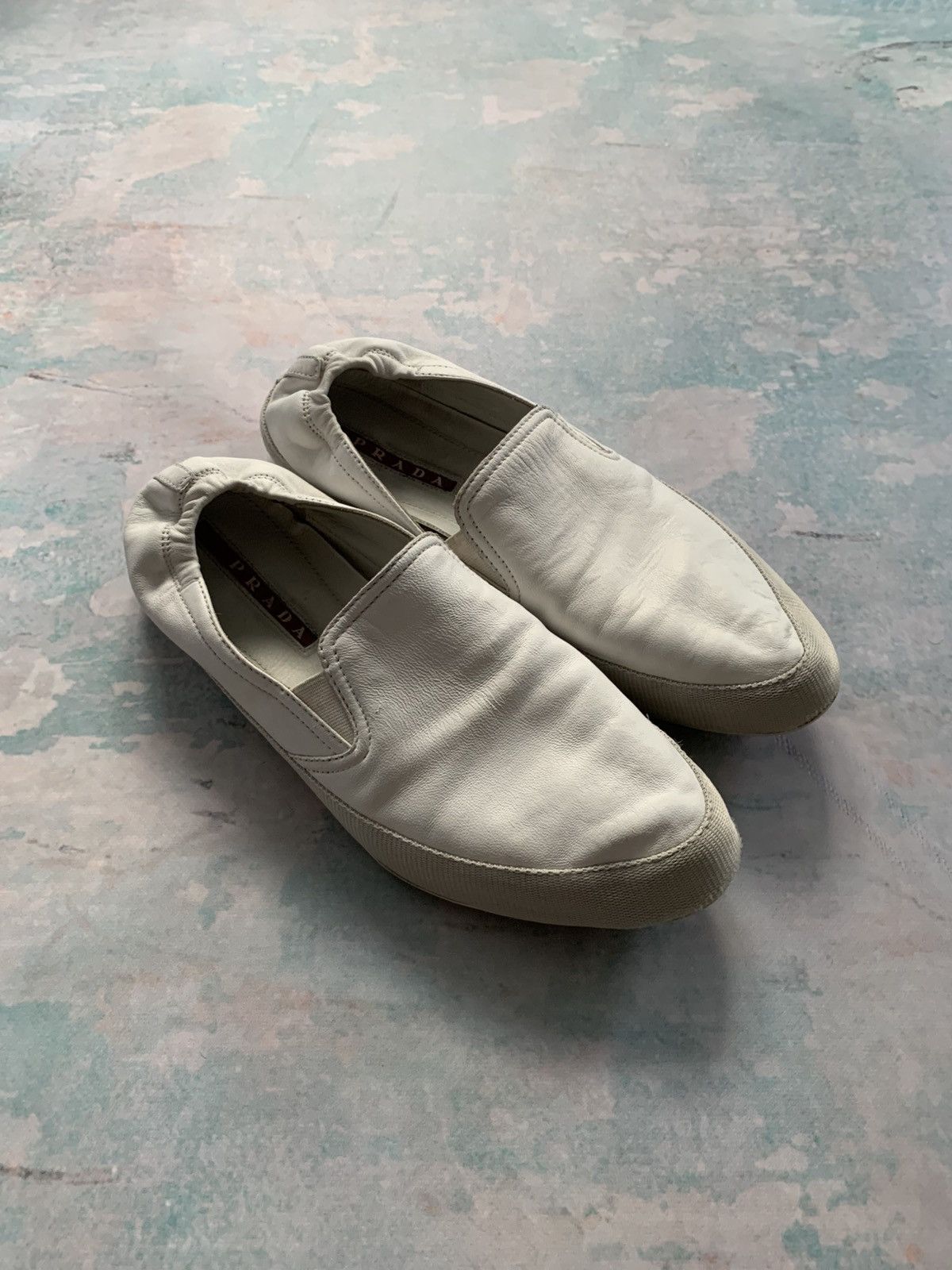 Vintage Prada White Leather Slip Ons Shoes Mens Us8,5 (Size 8.5)