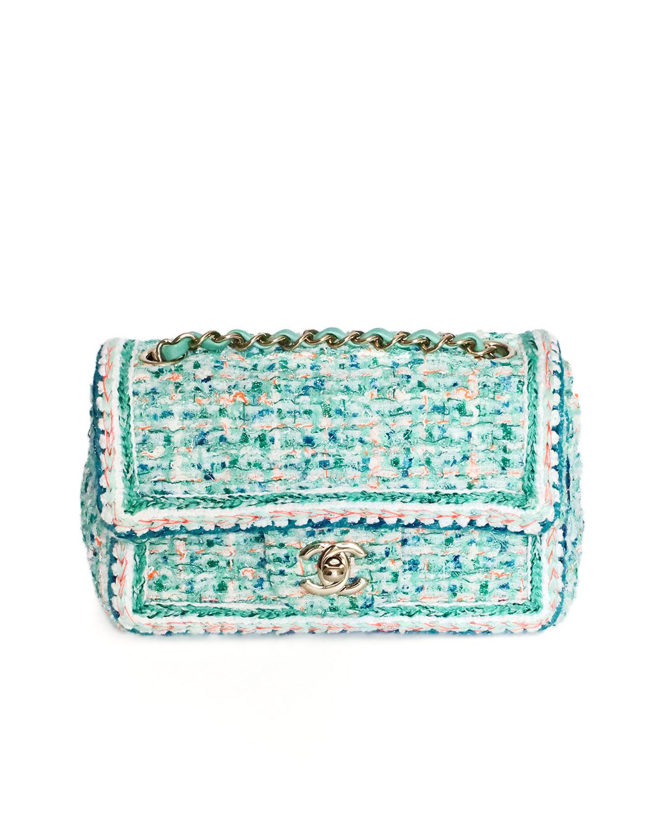 Chanel Mini Classic Flap Bag Green Multicolor Tweed 2019 Size ONE SIZE - 4 Thumbnail