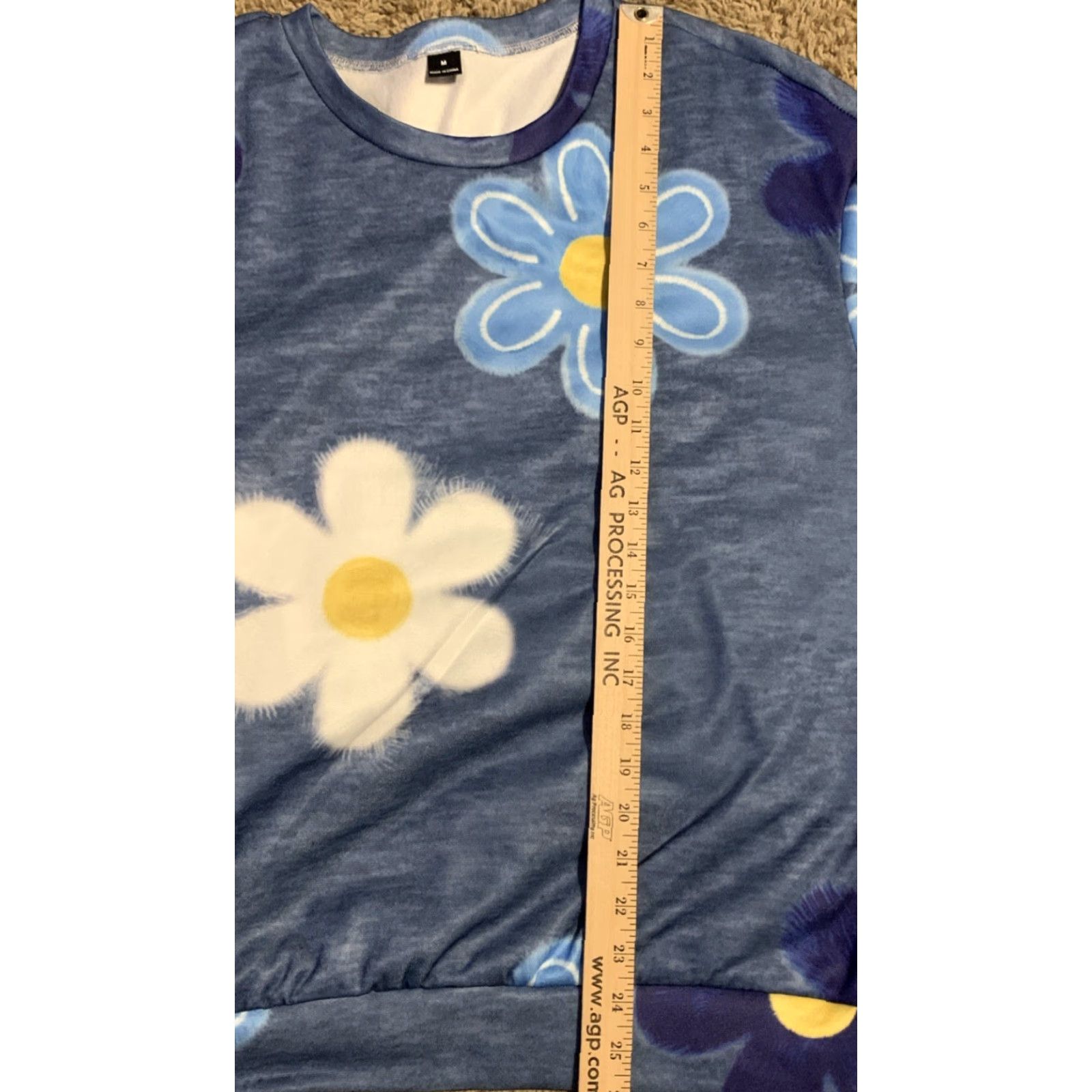 Vintage Daisy blue floral Pullover Sweatshirt - Mug Daisy Regular Length Long Sleeve Crew Neck Lightweight 100% Polyester Women M blue Size M / US 6-8 / IT 42-44 - 5 Thumbnail