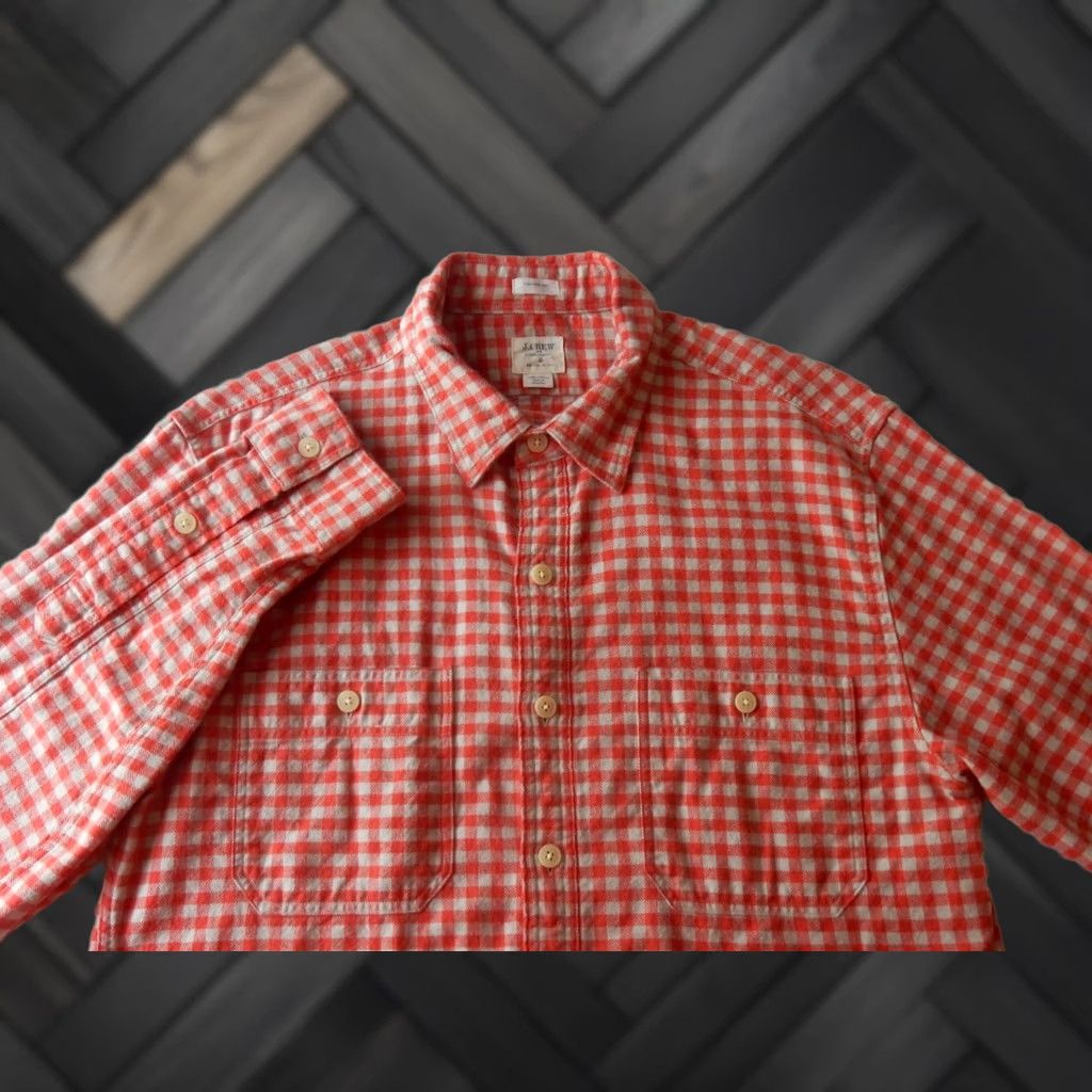 J.Crew J.CREW Men's Flannel Shirt Size M Tailored Fit Plaid Button-Up Long Sleeve Orange X Regular Dated 90s/00s (if applicable) Mens Size US M / EU 48-50 / 2 - 1 Thumbnail