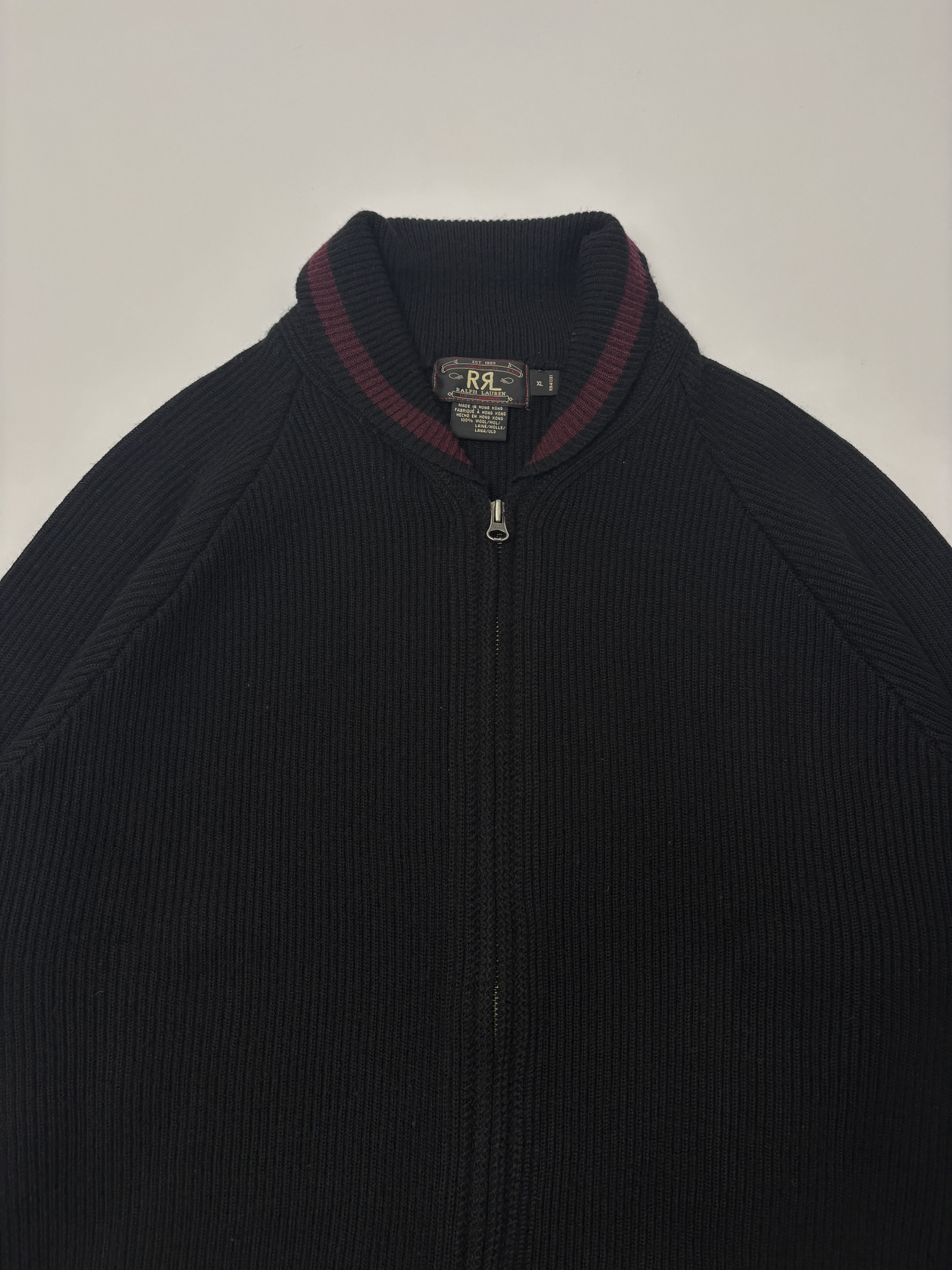 RRL Ralph Lauren RRL Vintage Wool Zip Cardigan Black Red Stripe XL Size US XL / EU 56 / 4 - 2 Thumbnail