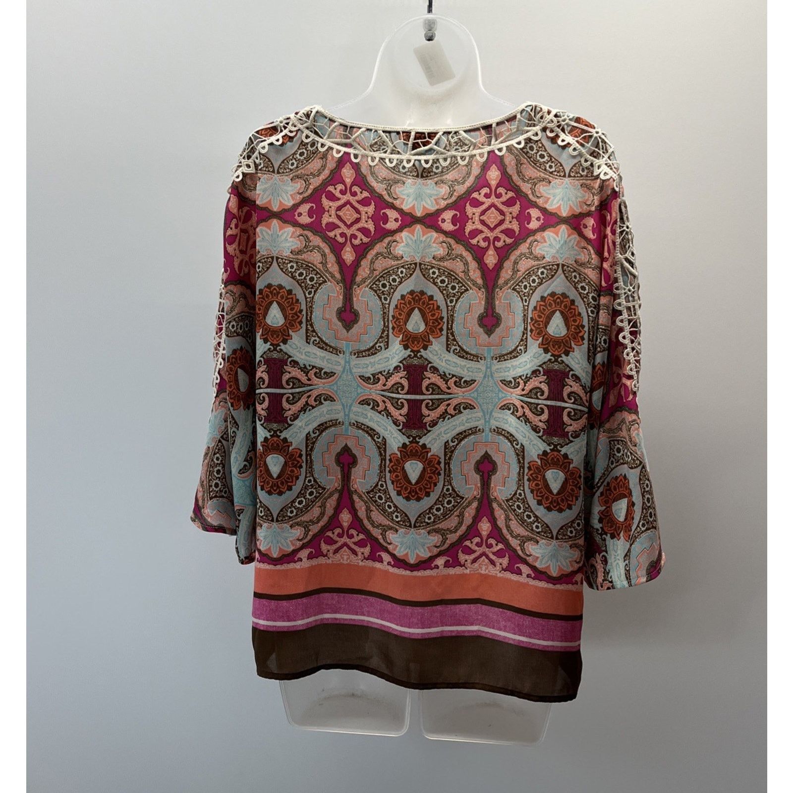Chicos Chicos 3/4 Sleeve Safari Chic Crochet Trim Blouse Women's 1P Size XS / US 0-2 / IT 36-38 - 4 Thumbnail