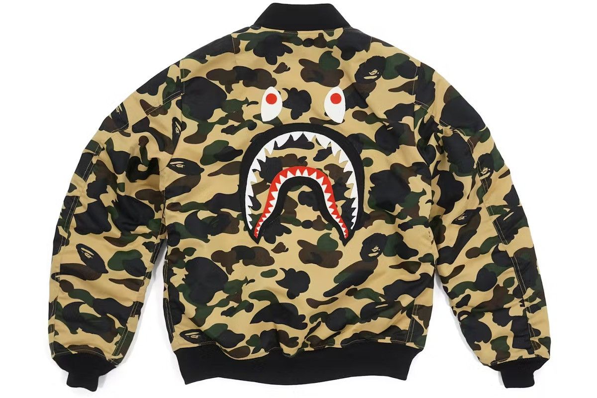 image of Bape 1St Camo Wgm Back Shark Ma-1 Bomber Jacket Yellow, Men's (Size XL)