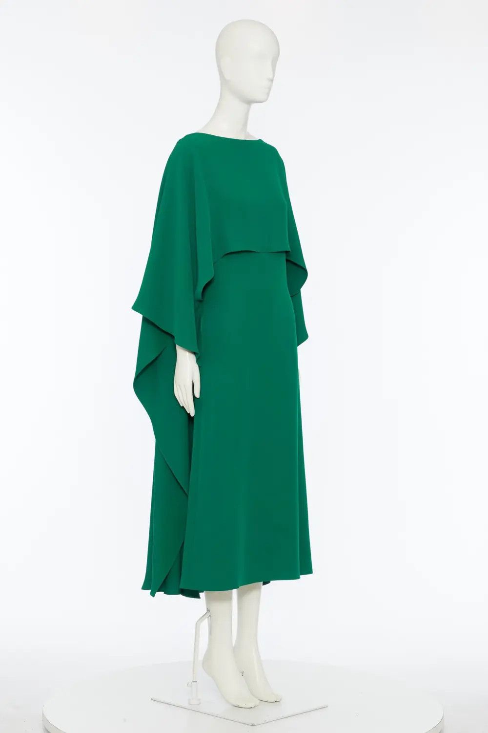 Valentino o1s1wg111125 Crepe De Chine Cape Dress in Green Size L / US 10 / IT 46 - 2 Thumbnail