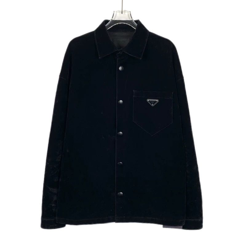Prada PradaBlack triangle label cotton lapel single-breasted long Size US L / EU 52-54 / 3 - 1 Thumbnail