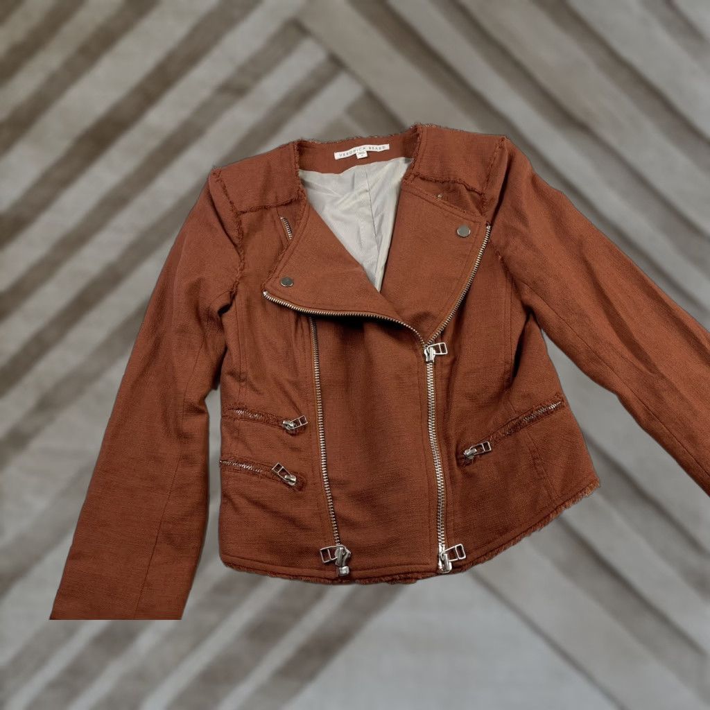 Veronica Beard VERONICA BEARD Jacket Shirt? 6 Rust Fringe Cotton Zipper Moto Blazer Twill Lined Pockets Vintage No Womens Size M / US 6-8 / IT 42-44 - 1 Thumbnail