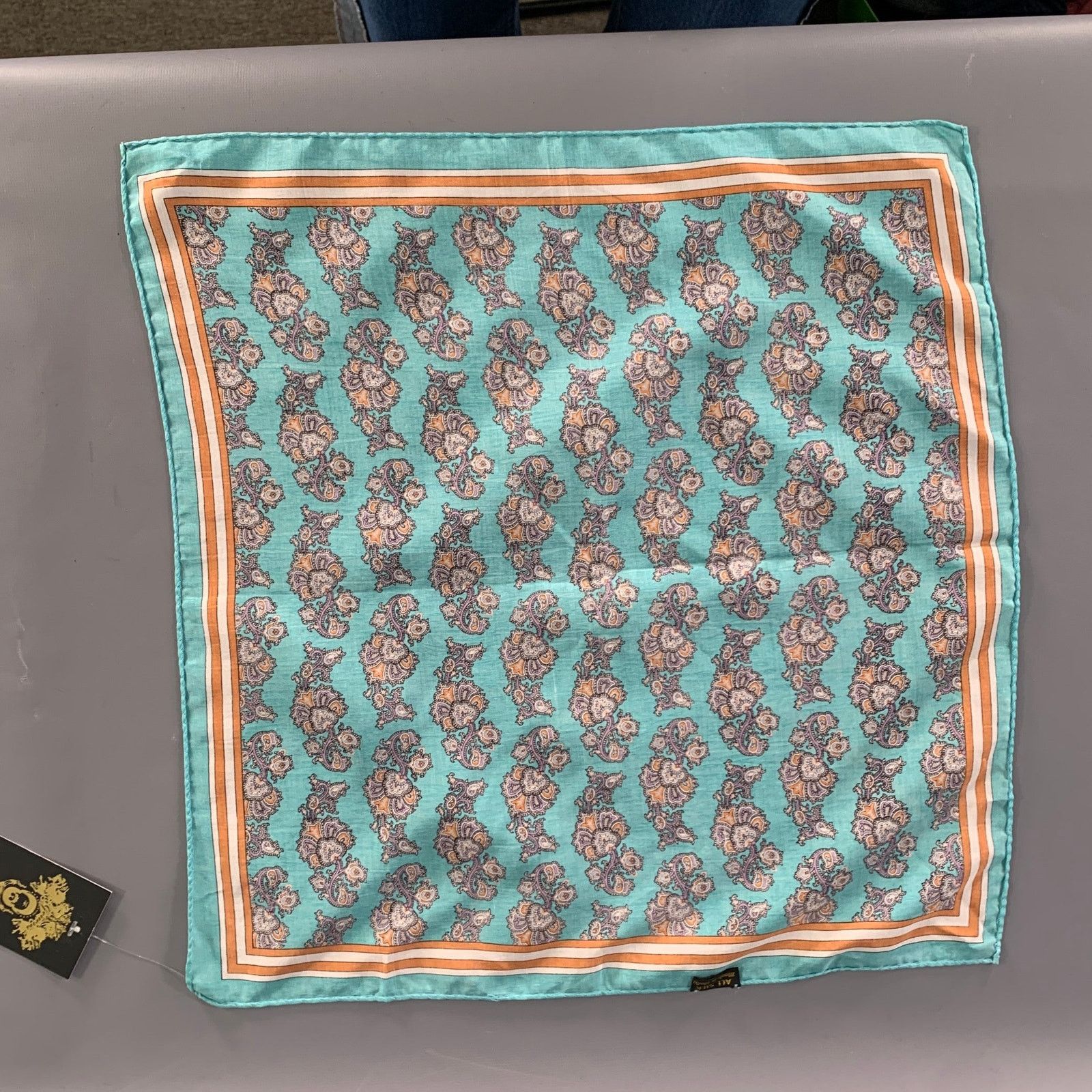 Other NO BRAND Teal Orange Paisley Silk Pocket Square Size ONE SIZE - 3 Thumbnail