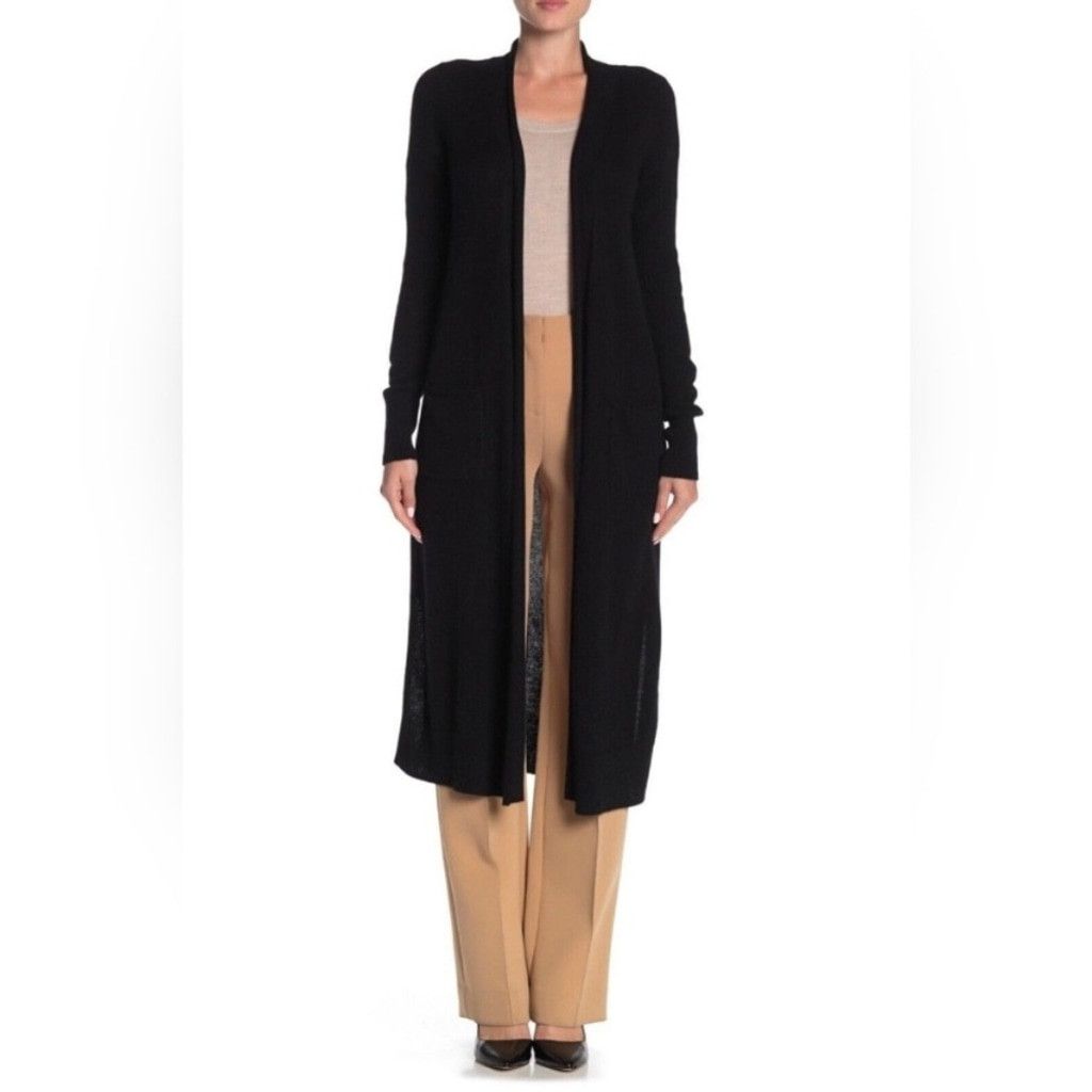 Other TAHARI Pure Luxe 2-ply Long Knit Duster Black Cardigan sz S Size XS / US 0-2 / IT 36-38 - 4 Thumbnail