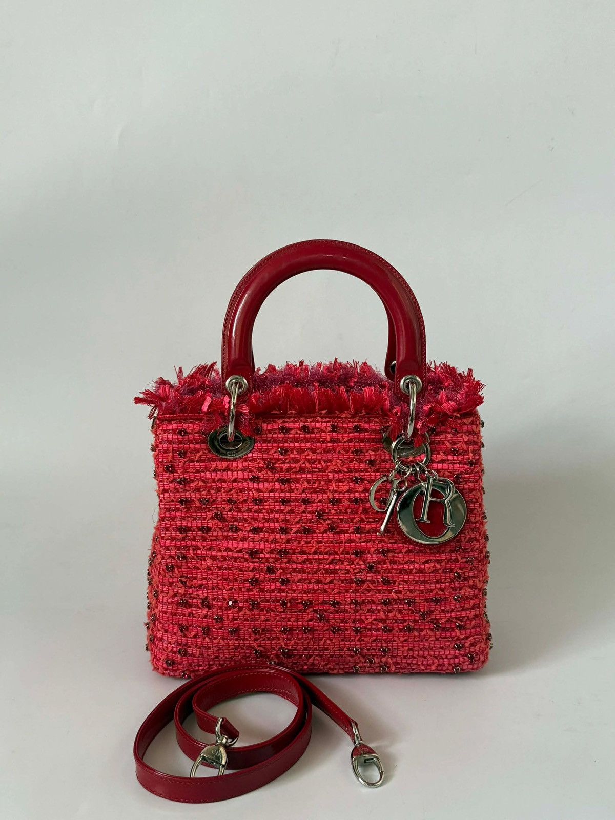 Dior Christian Dior 2012 Tweed Fringe Rhinestone Lady Dior Bag Size ONE SIZE - 1 Thumbnail