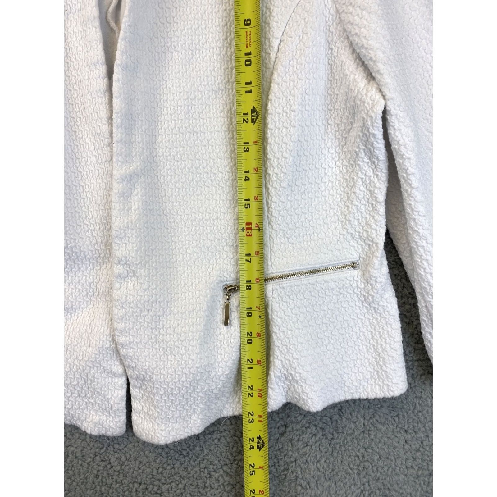 Alfani ALFANI Blazer Jacket Women’s Size L White Open Front Zip / 22-41 Jacket Womens L White Zip Open Front Cotton Blend Size L / US 10 / IT 46 - 6 Thumbnail