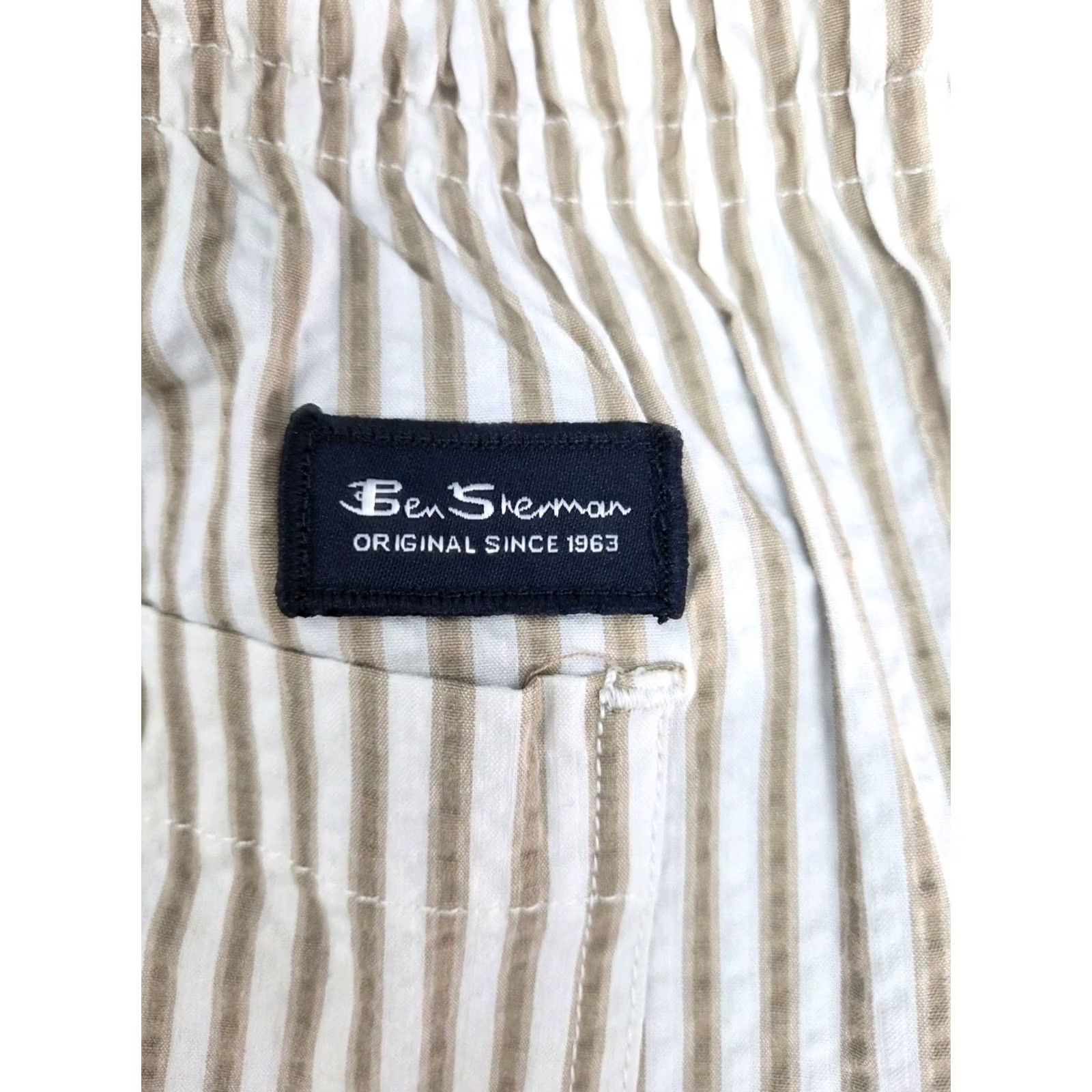 Ben Sherman Ben Sherman Shorts Mens Large Khaki Striped Regular Fit Stretch NWT Size US 34 / EU 50 - 7 Thumbnail