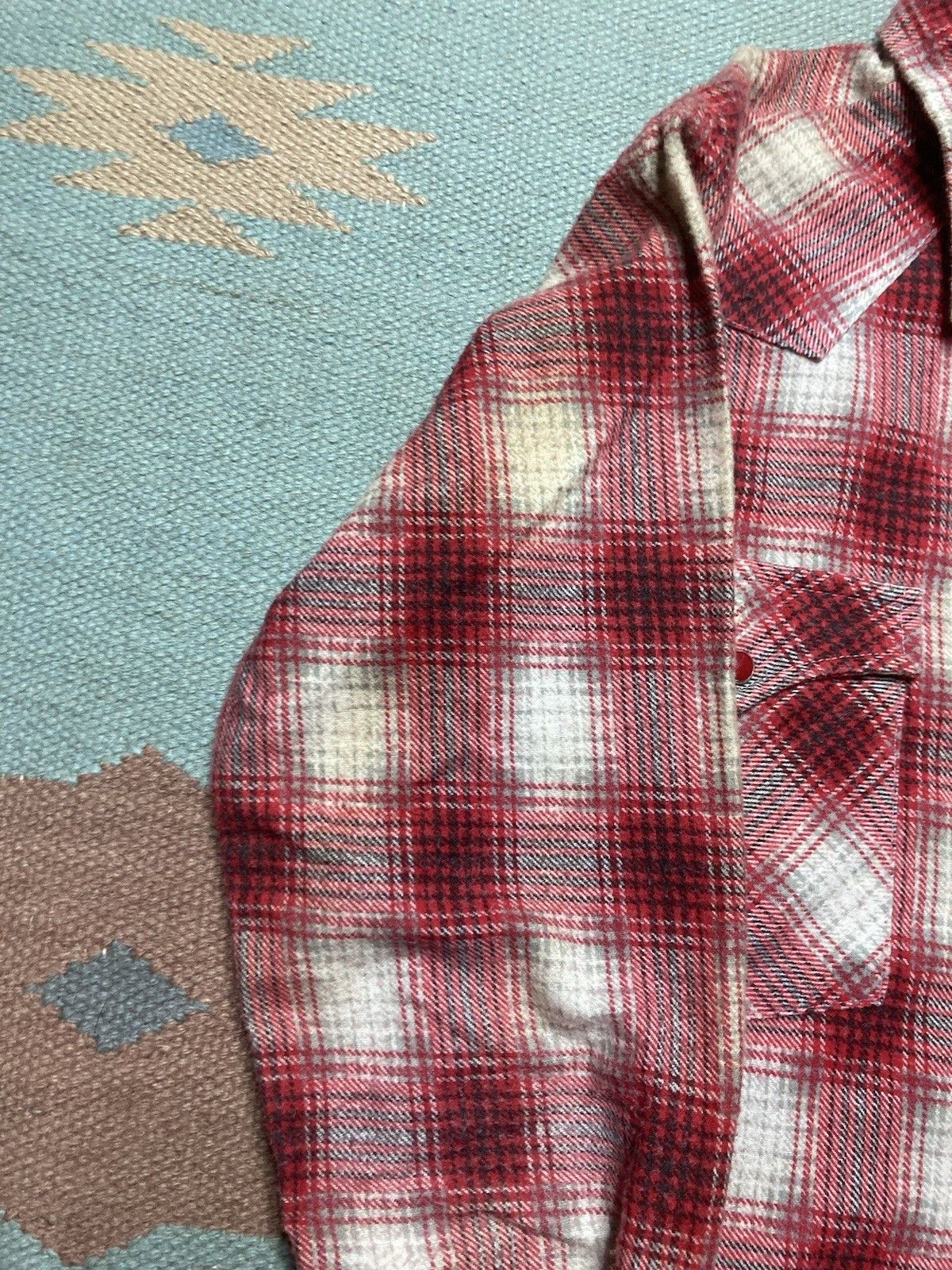 Vintage × Wrangler 70s Pearl snap flannel shirt wrangler shadow plaid womens 16 Size M / US 6-8 / IT 42-44 - 3 Thumbnail