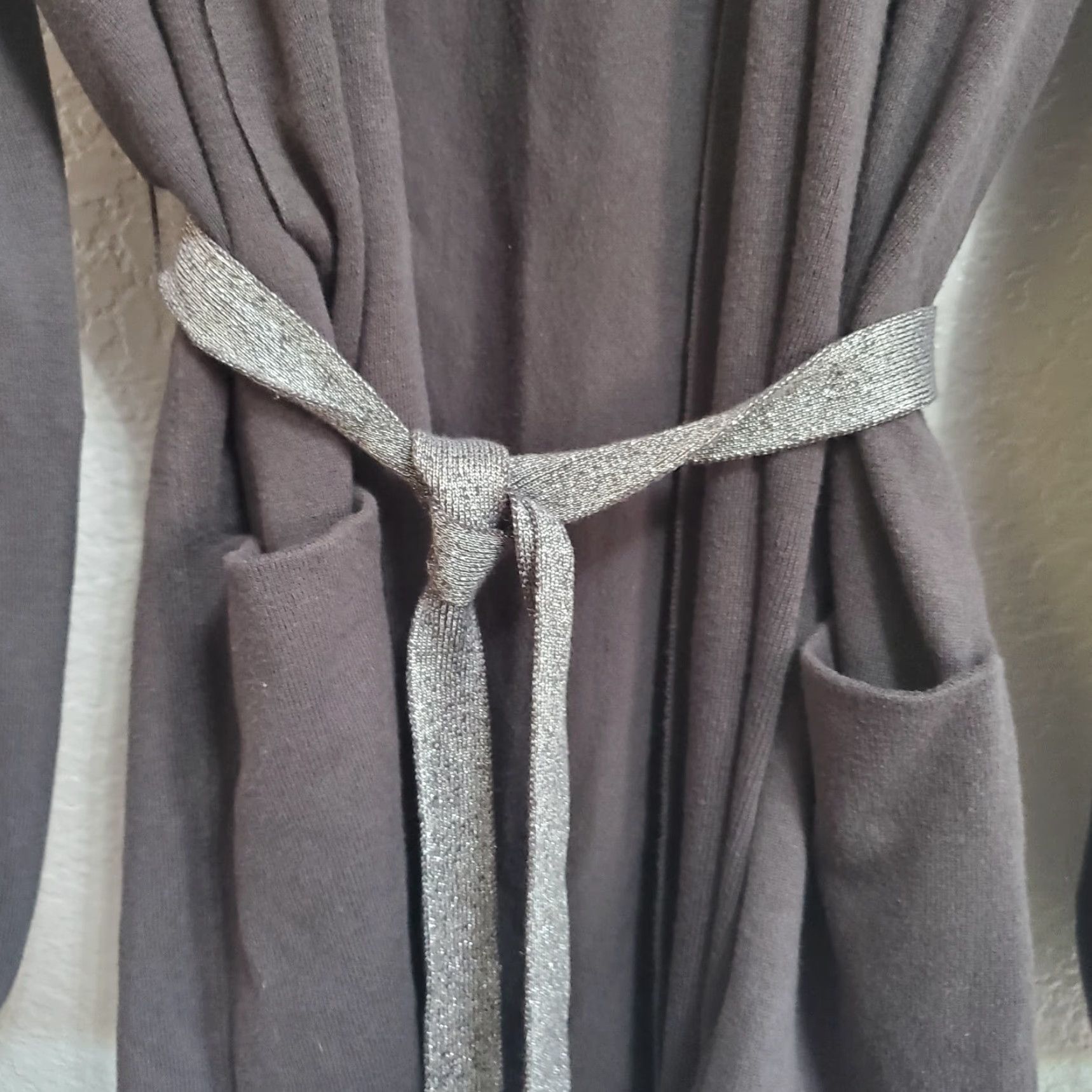 Vintage Rituals Cardigan Women S Gray Belted Metallic Silver Shawl Collar Pockets Lounge Shirt Size S / US 4 / IT 40 - 7 Thumbnail