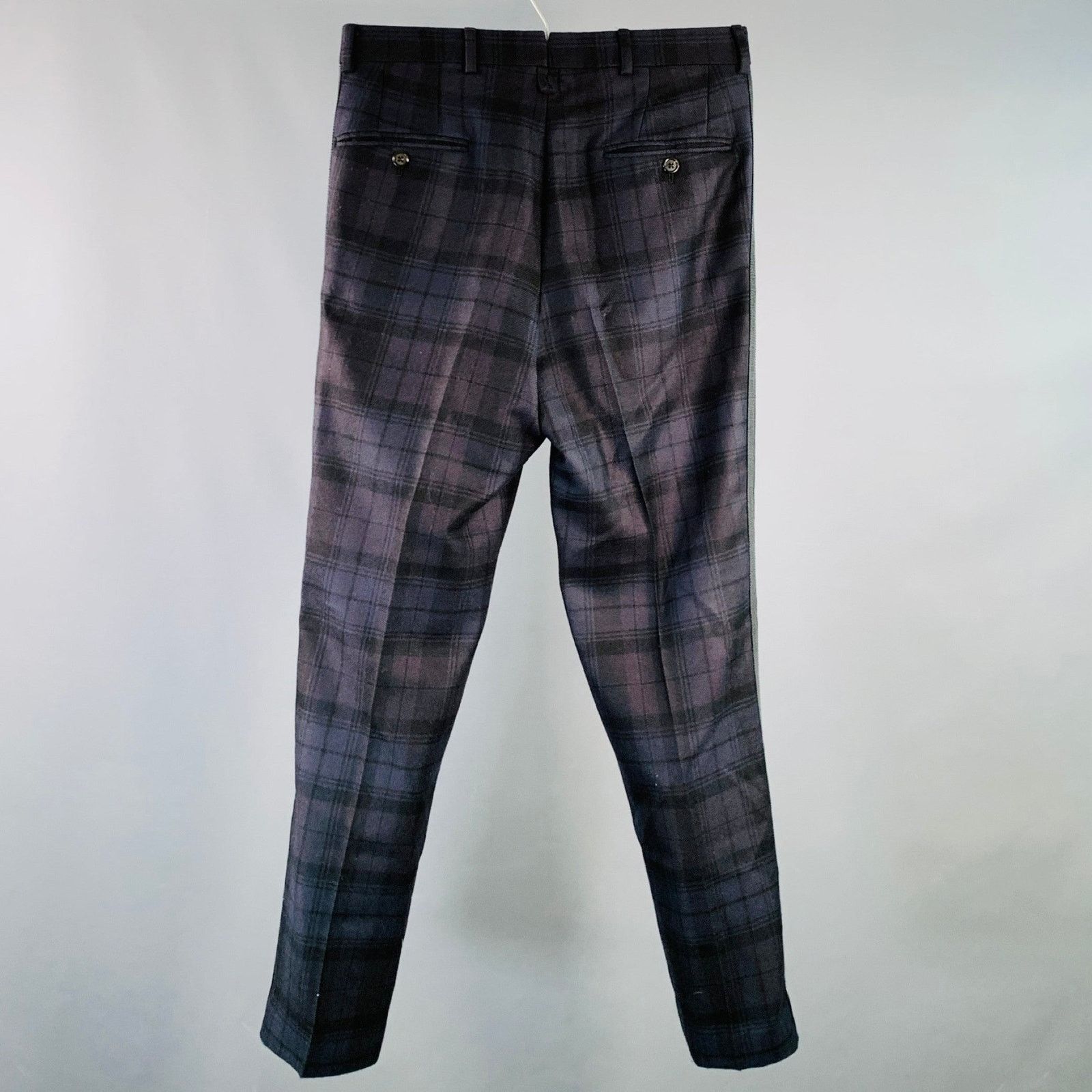 Brooks Brothers Black Fleece BLACK FLEECE Navy Black Plaid Wool Twill Dress Pants Size US 28 / EU 44 - 2 Thumbnail