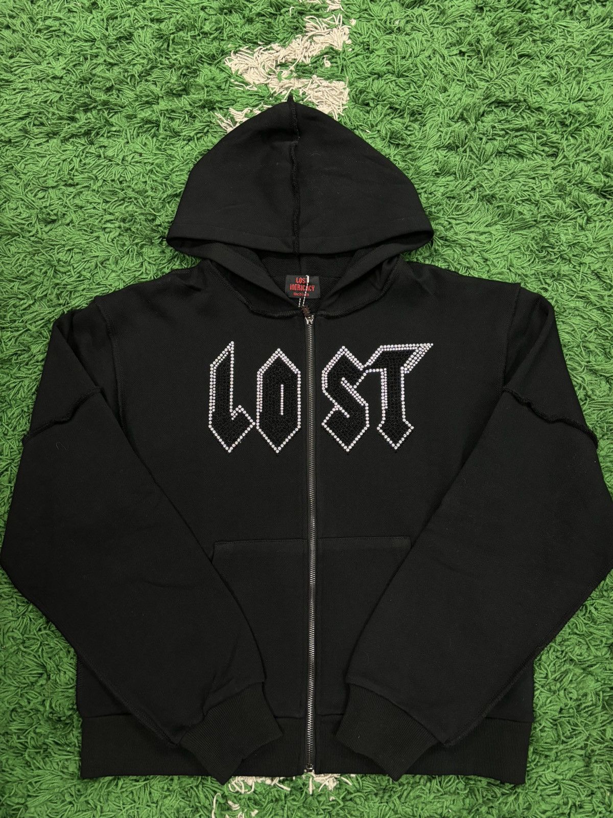 image of Lost Intricacy Hoodie Zip Up Rhinestone X-Large in Black, Men's (Size XL)