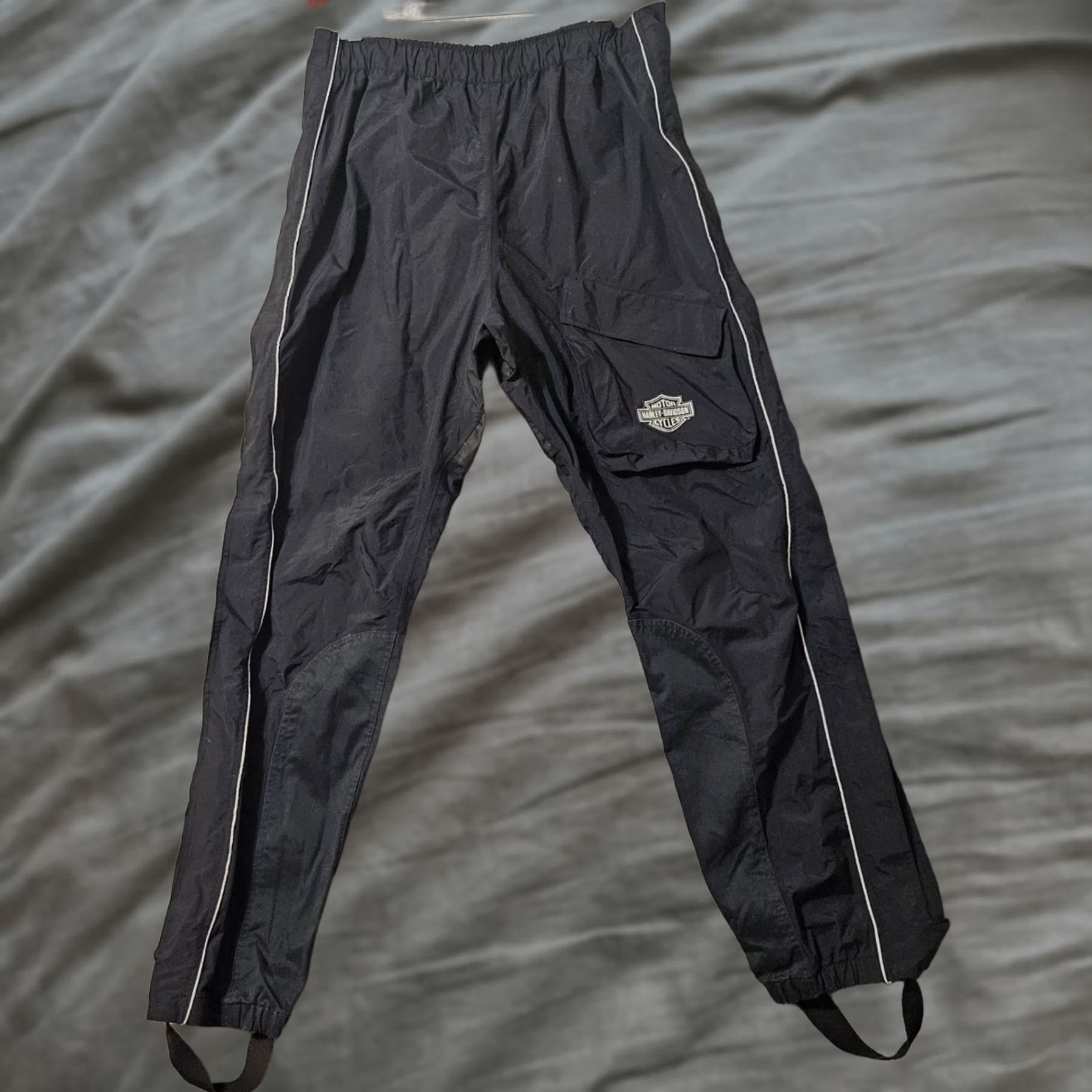 Harley Davidson Harley Davidson Mens Black Reflective Stripe Rain Bibs Overalls XL Size US 36 / EU 52 - 1 Thumbnail