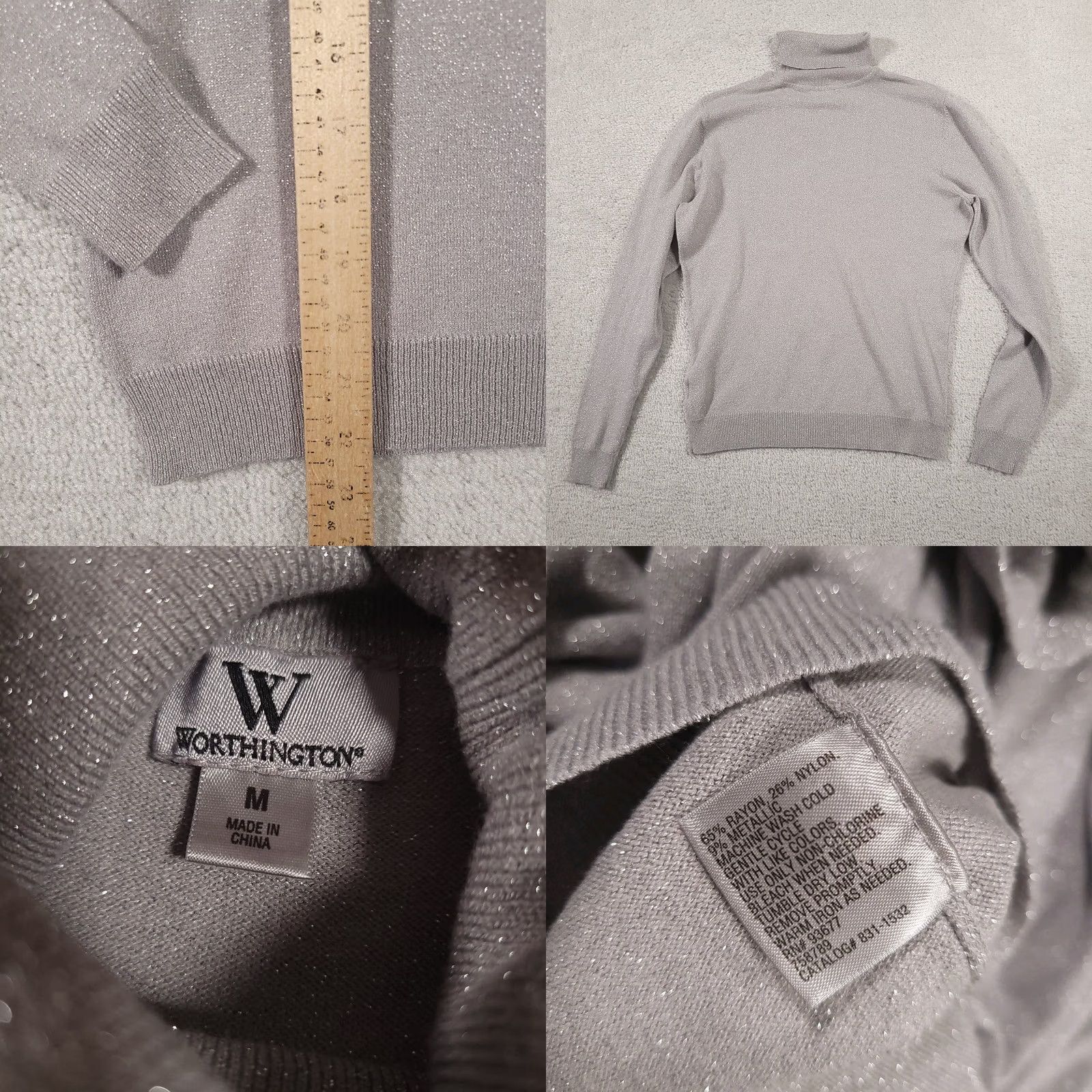 Worthington VINTAGE Worthington Gray Turtleneck Ribbed Metallic Sweater Women's Medium Knit Fitted Size M / US 6-8 / IT 42-44 - 8 Thumbnail