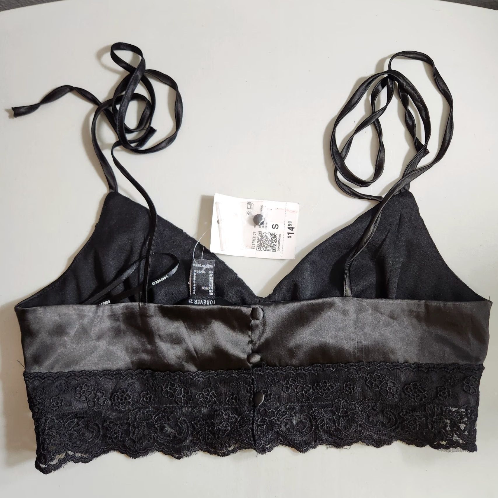 Forever 21 FOREVER 21 Womens Black Satin Lace Bralette Bra Top Cropped Tank S NWT Size ONE SIZE - 4 Thumbnail