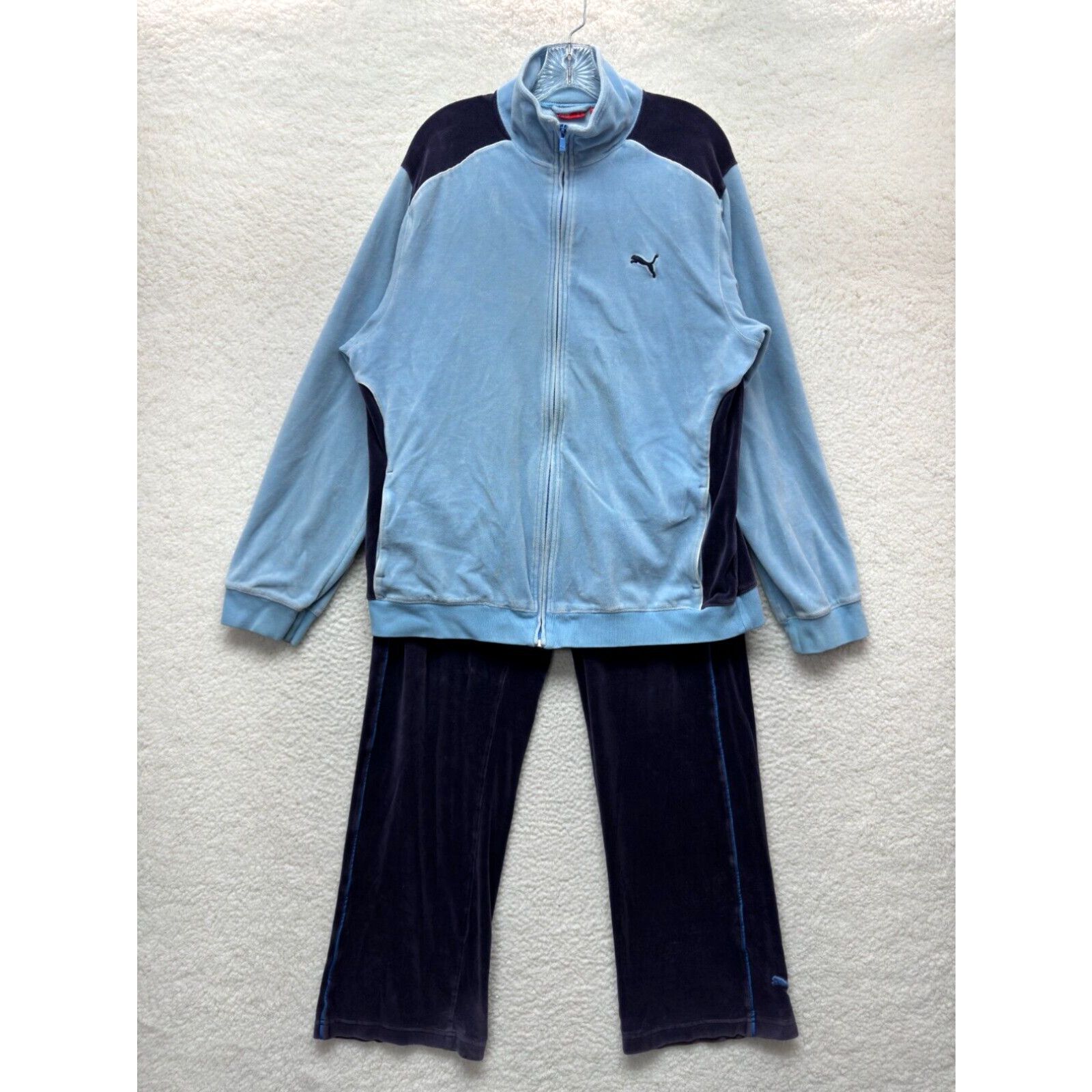 image of Y2K Vintage Puma Velour Track Suit Mens M Medium L Large Navy Blue 2 Piece Set in White (Size 33)