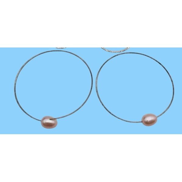 Other Silver-tone Hoola Hoop Earrings With Pink Faux Freshwater Pe Size ONE SIZE - 1 Thumbnail