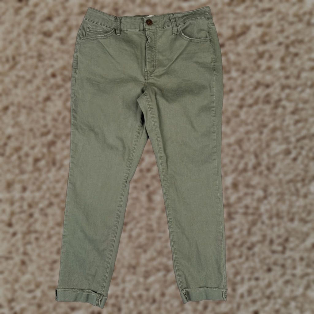 Denime SO Jeans Pants Women Regular 30x24 Green Denim Mid Crop Tapered 5-Pocket Design Cotton Blend Jeans City Womens Size 34" / US 12 / IT 48 - 1 Thumbnail
