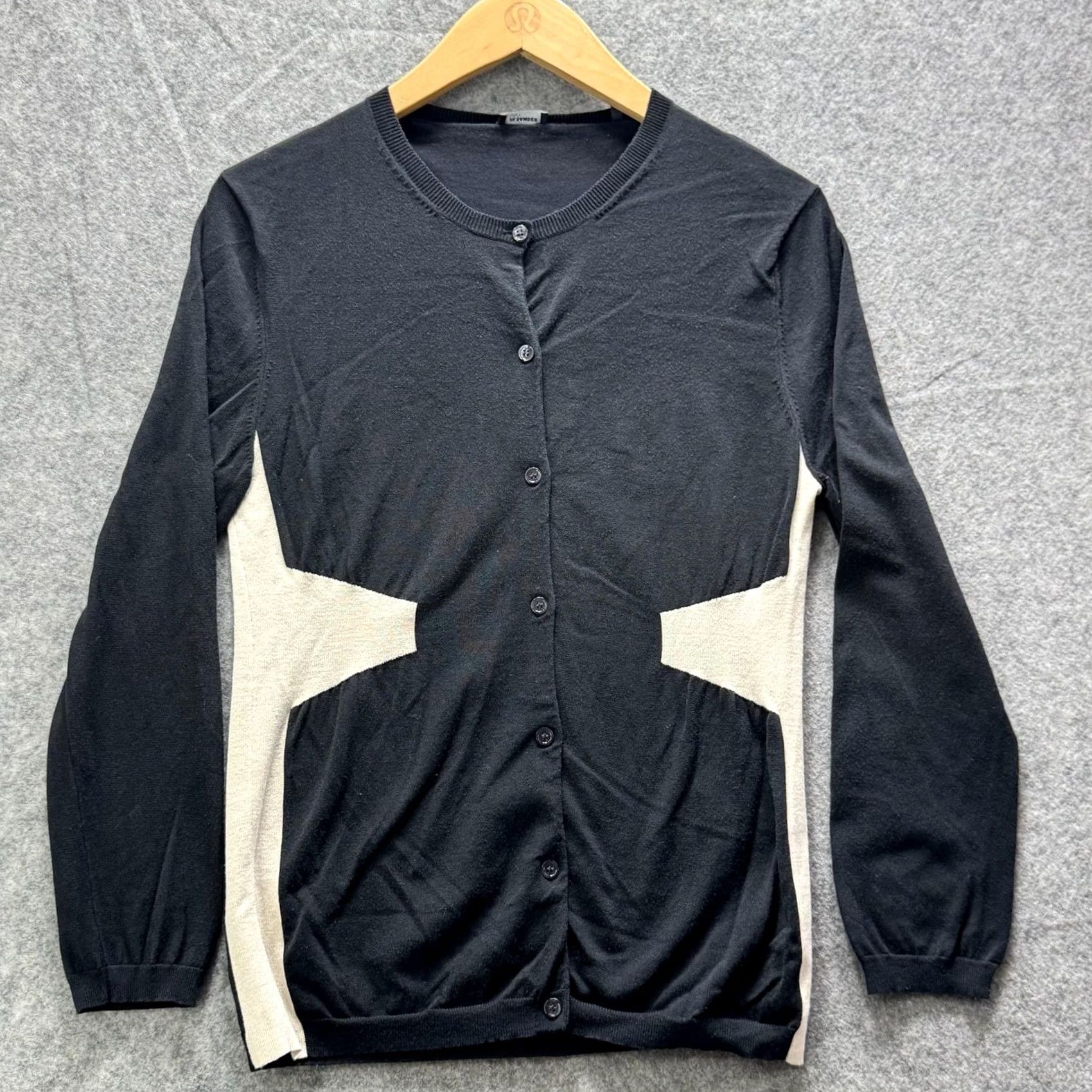 Jil Sander Jil Sander Navy Cardigan Womens M Black Beige Geometric Silk Blend Crew Neck Long Sleeve Button Front Knit Sweater Knitwear Lightweight Regular Size M / US 6-8 / IT 42-44 - 2 Thumbnail
