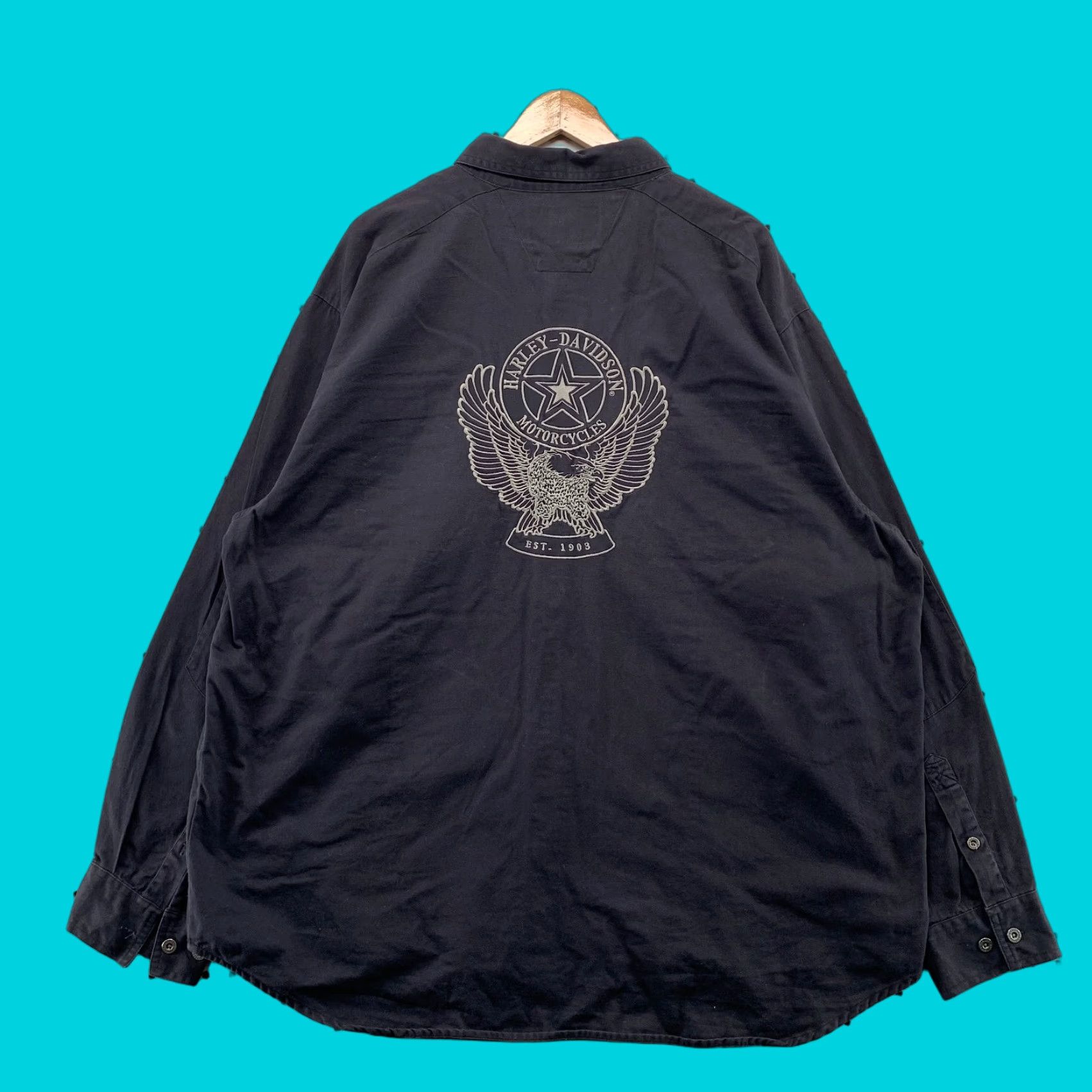 Harley Davidson VINTAGE Harley-Davidson Button-Up Shirt 2XL Black Embroidered Eagle Long Sleeve Mens 2XL Vintage Biker Cowboy Style Size US XXL / EU 58 / 5 - 1 Thumbnail