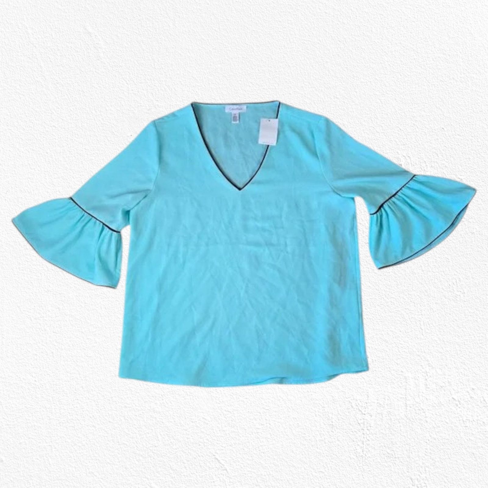 Calvin Klein Calvin Klein Mint Bell Sleeve Blouse Size Large Size L / US 10 / IT 46 - 2 Thumbnail