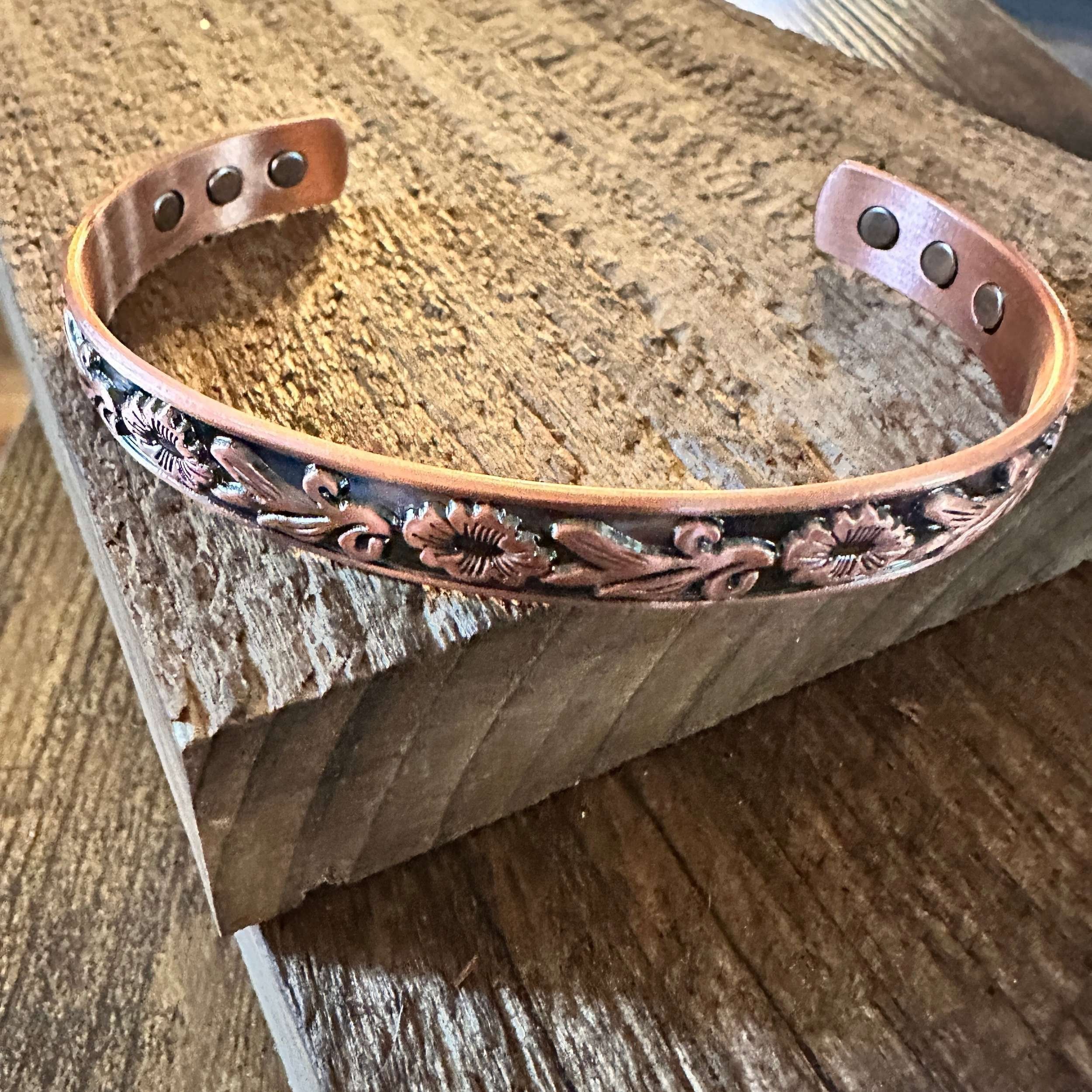 Other Boho Copper Floral Cuff Bangle Bracelet, Arthritis Relief, G Size ONE SIZE - 4 Thumbnail