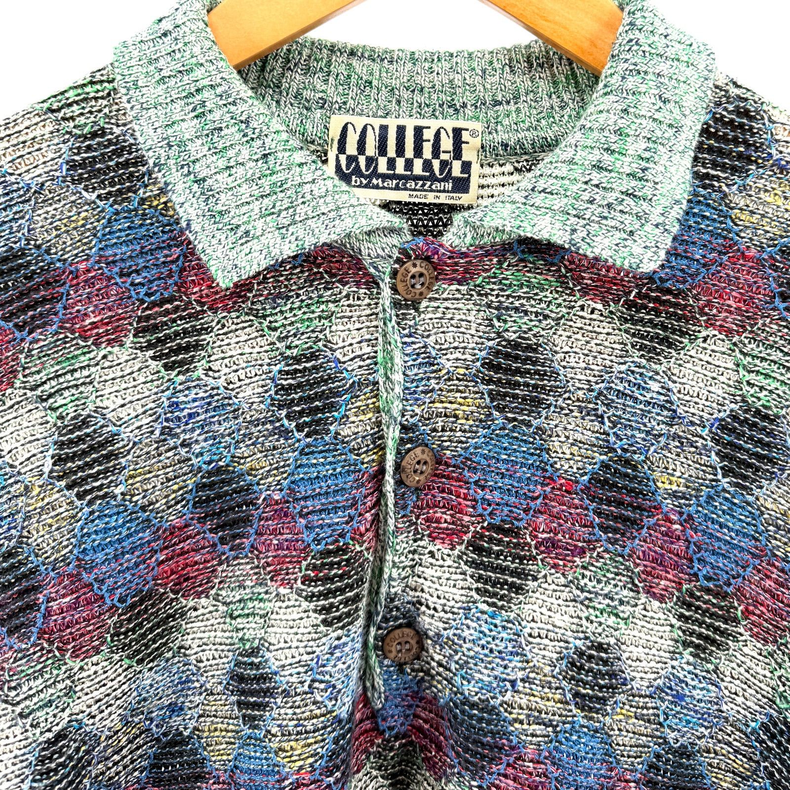 Vintage Vintage 90s Marcazzani Multi Geometric Textured Polo Sweater Size US M / EU 48-50 / 2 - 2 Thumbnail