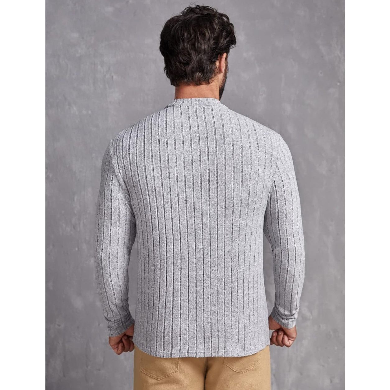 The Unbranded Brand Size Large Men Mock Neck Ribbed Knit shirt gray Size US L / EU 52-54 / 3 - 3 Thumbnail