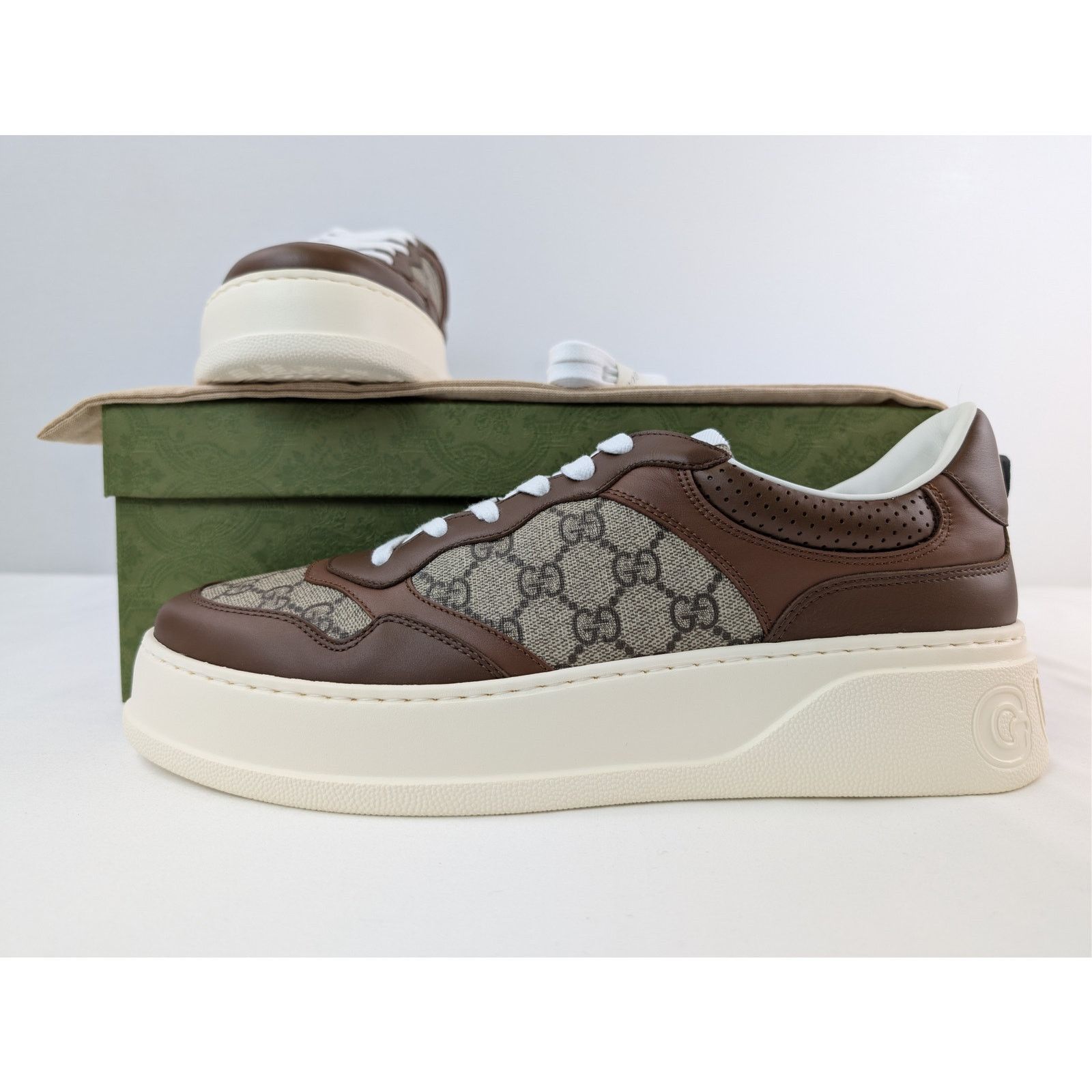 Gucci o1rshd1 GG Supreme leather-trimmed chunky sneakers in Brown Size US 12.5 / EU 45-46 - 19 Thumbnail
