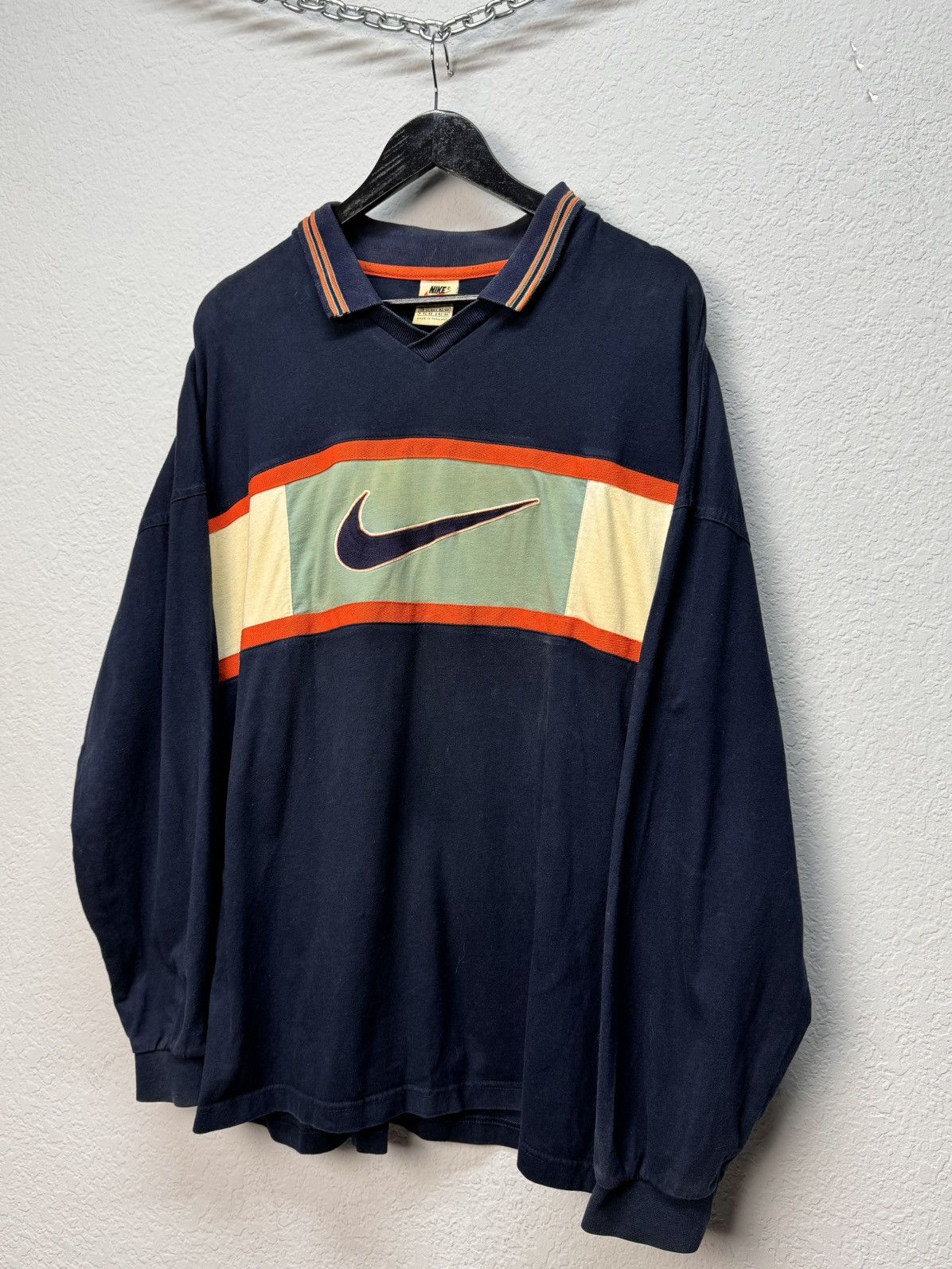 Nike Vintage Nike Streetwear Striped Rugby Sweatshirt Size US L / EU 52-54 / 3 - 3 Thumbnail