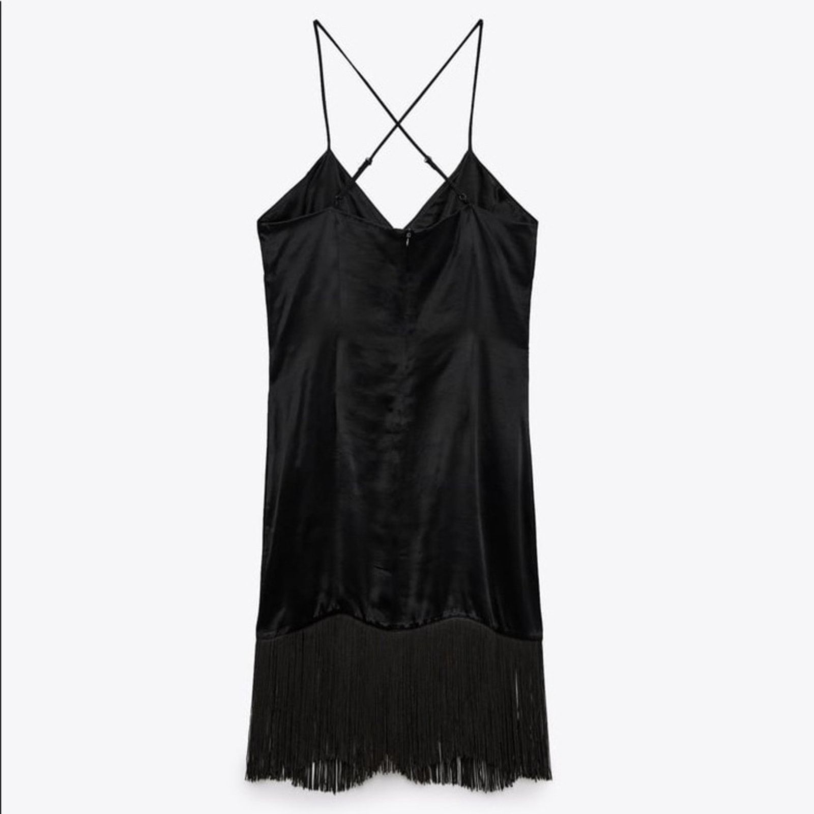 Zara ZARA FRINGED SLIP DRESS BLACK Size XS / US 0-2 / IT 36-38 - 12 Thumbnail