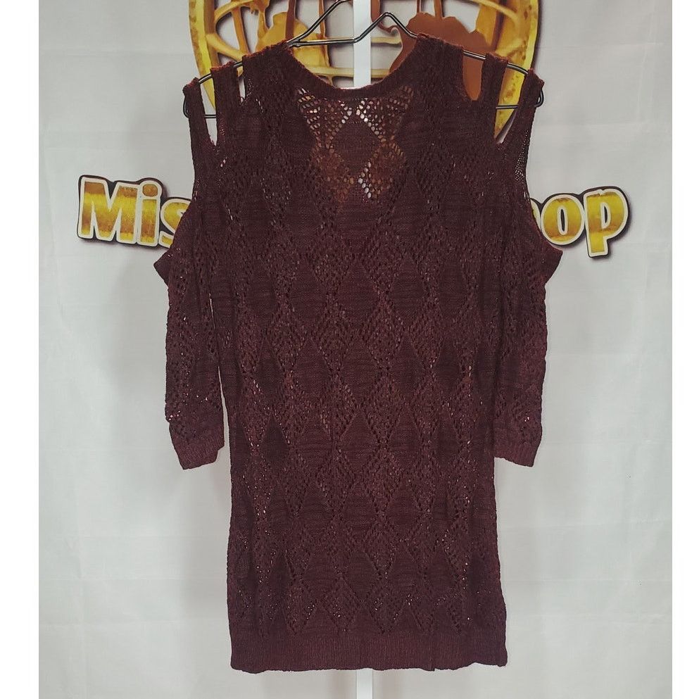 Other K. Jordan Burgundy Open Knit Cold-Shoulder Sweater Size XL Size L / US 10 / IT 46 - 2 Thumbnail