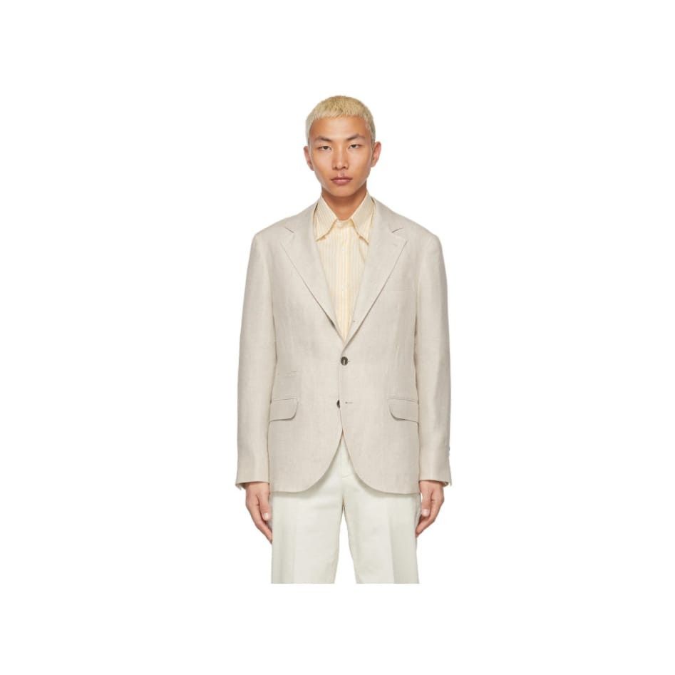 o1y1124 Linen Herringbone Blazer in Beige