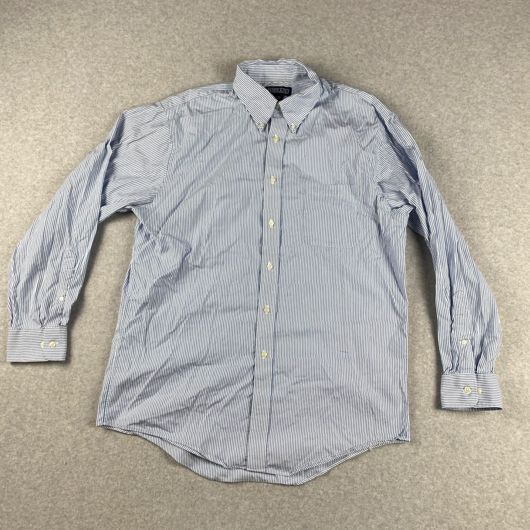 Lands' End Lands' End Shirt Mens 16 Pinstripe Blue White Button Down Long Sleeve Size US L / EU 52-54 / 3 - 2 Thumbnail