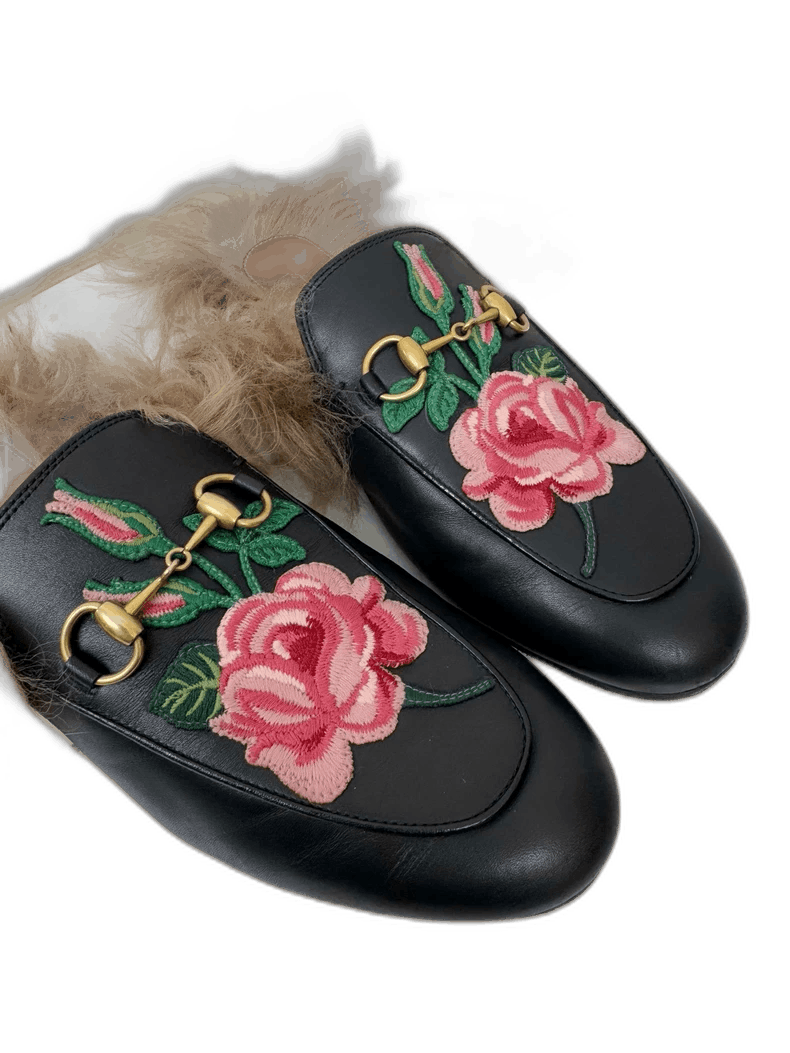 Gucci Gucci Floral Embroidered Fur Slides Size US 6 / IT 36 - 1 Thumbnail