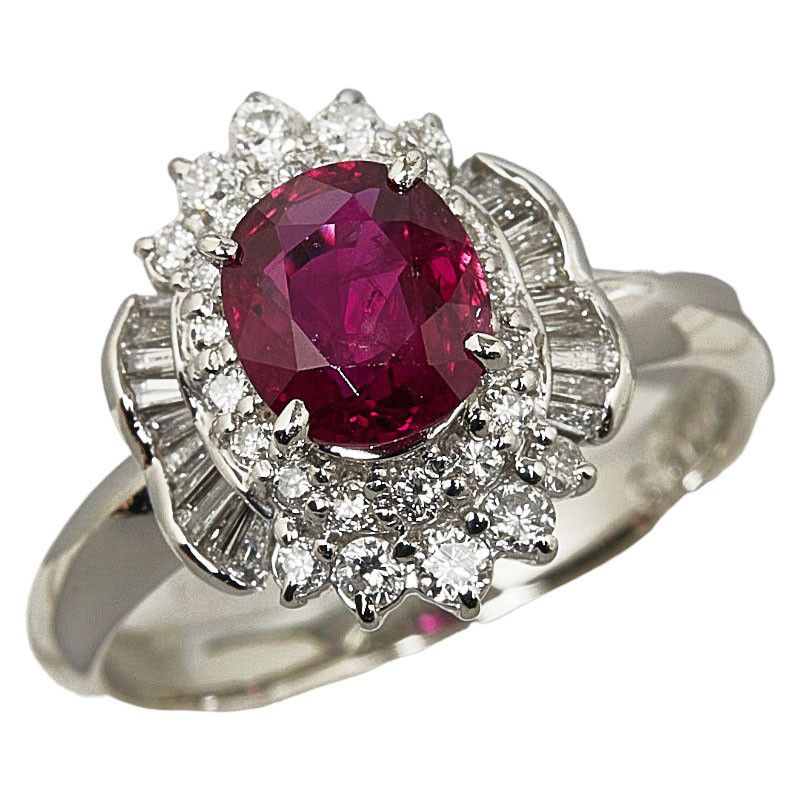 image of Other Platinum Ruby & Diamond Ballerina Ring in Silver, Women's